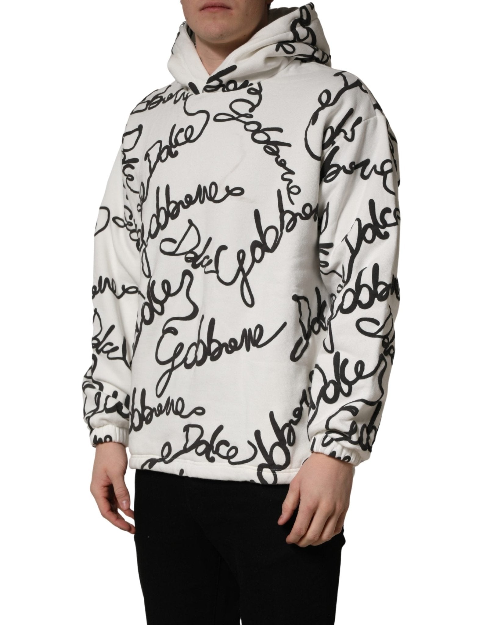 Dolce & Gabbana White Script Logo Print Cotton Sweatshirt Sweater - RIMODA