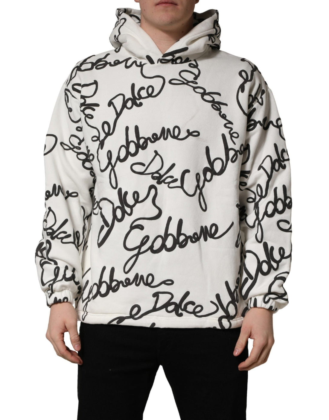 Dolce & Gabbana White Script Logo Print Cotton Sweatshirt Sweater - RIMODA