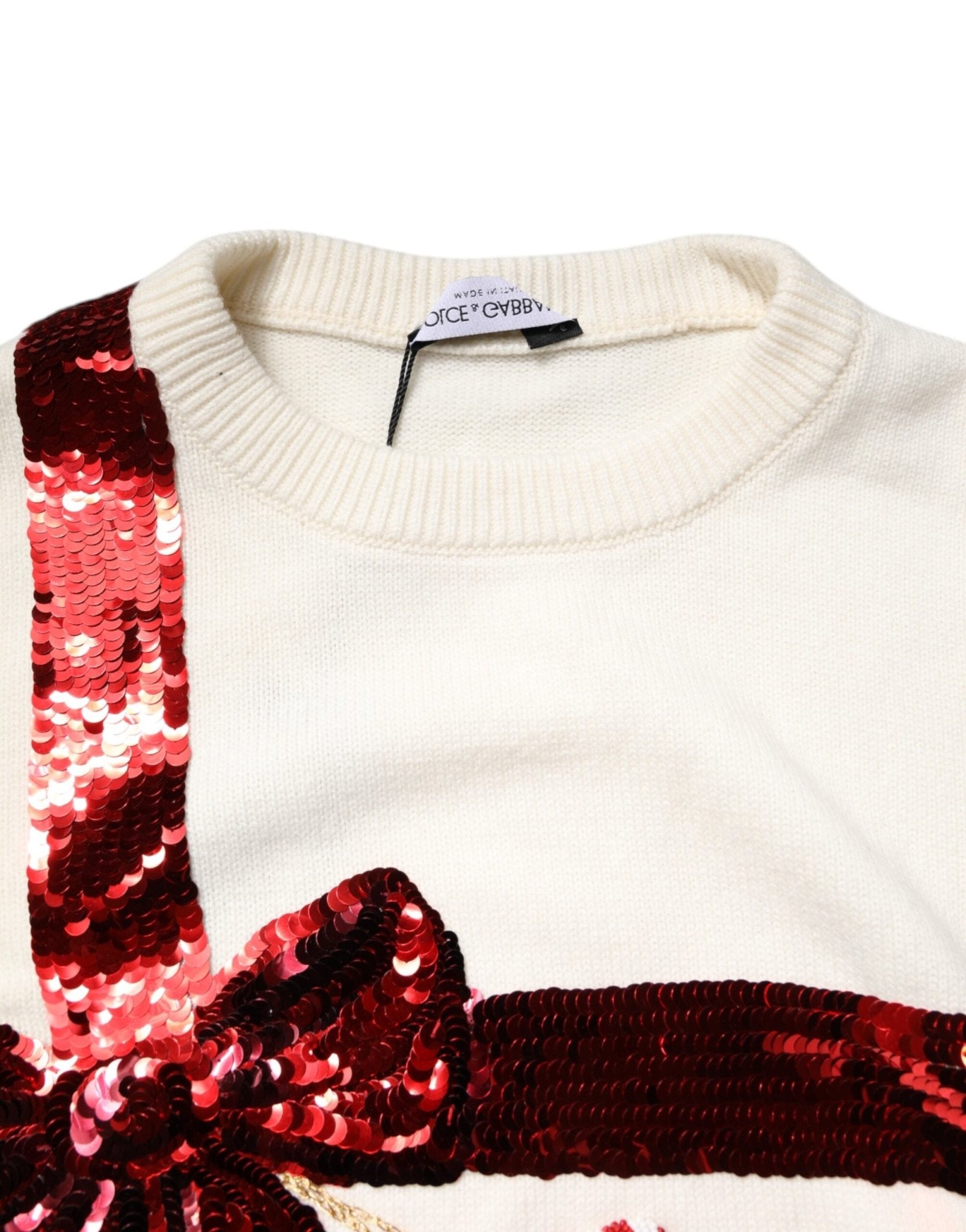 Dolce & Gabbana White Sequined Crew Neck Pullover Sweater - RIMODA