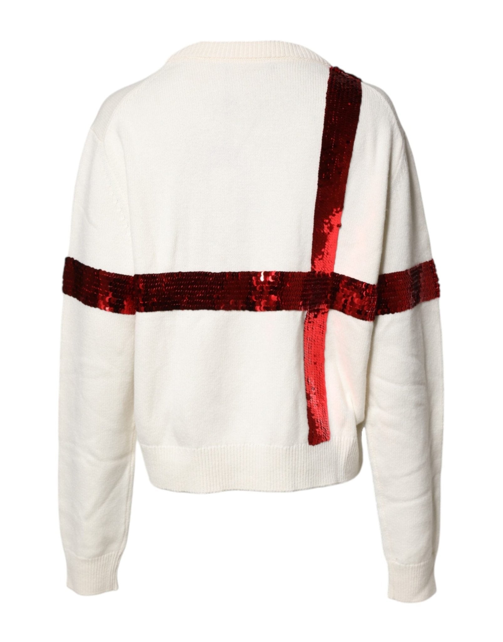 Dolce & Gabbana White Sequined Crew Neck Pullover Sweater - RIMODA