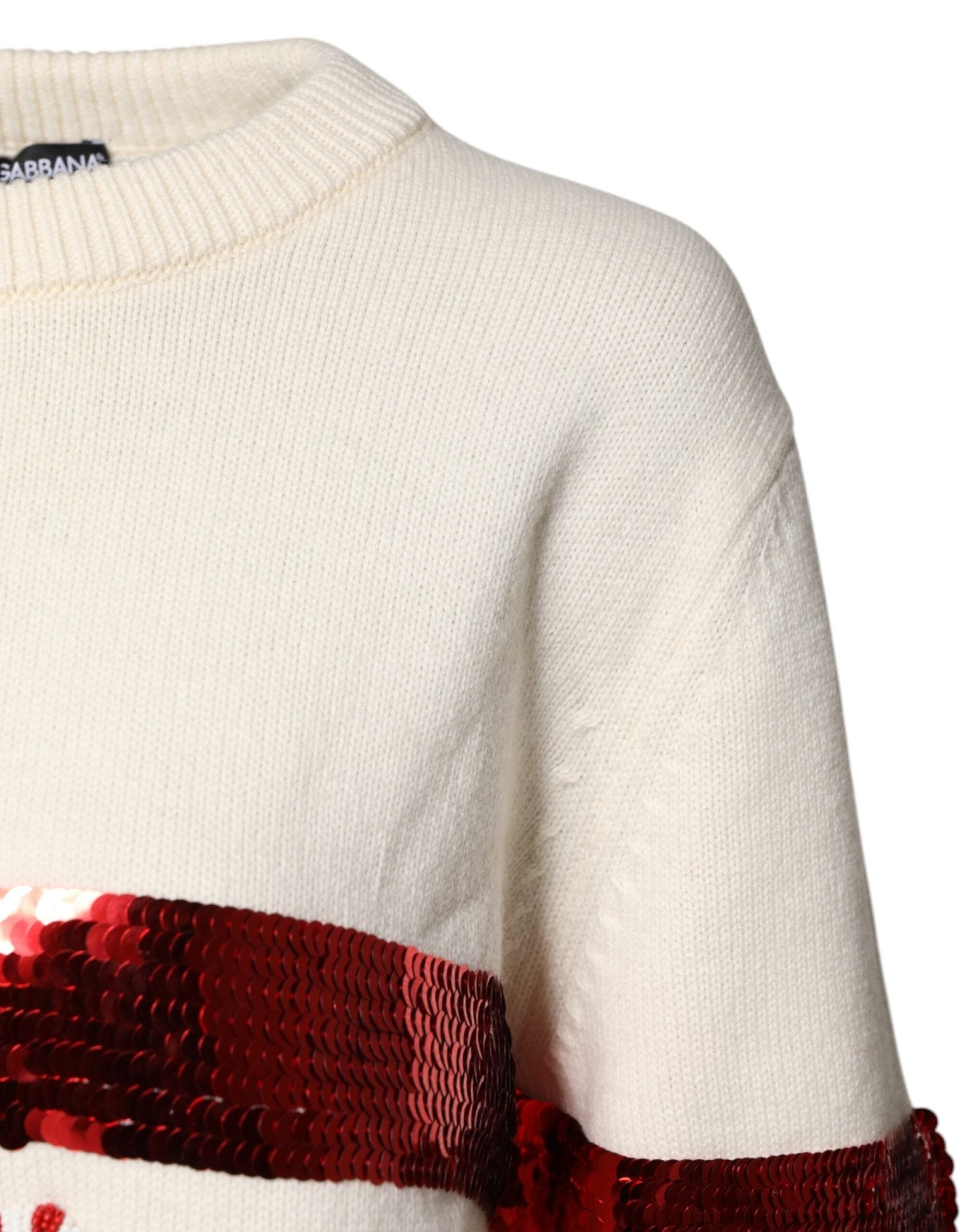 Dolce & Gabbana White Sequined Crew Neck Pullover Sweater - RIMODA