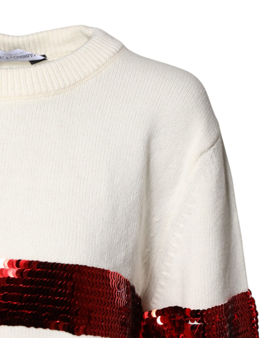 Dolce & Gabbana White Sequined Crew Neck Pullover Sweater - RIMODA
