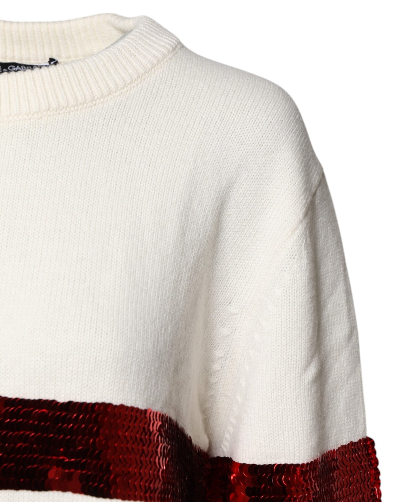 Dolce & Gabbana White Sequined Crew Neck Pullover Sweater - RIMODA