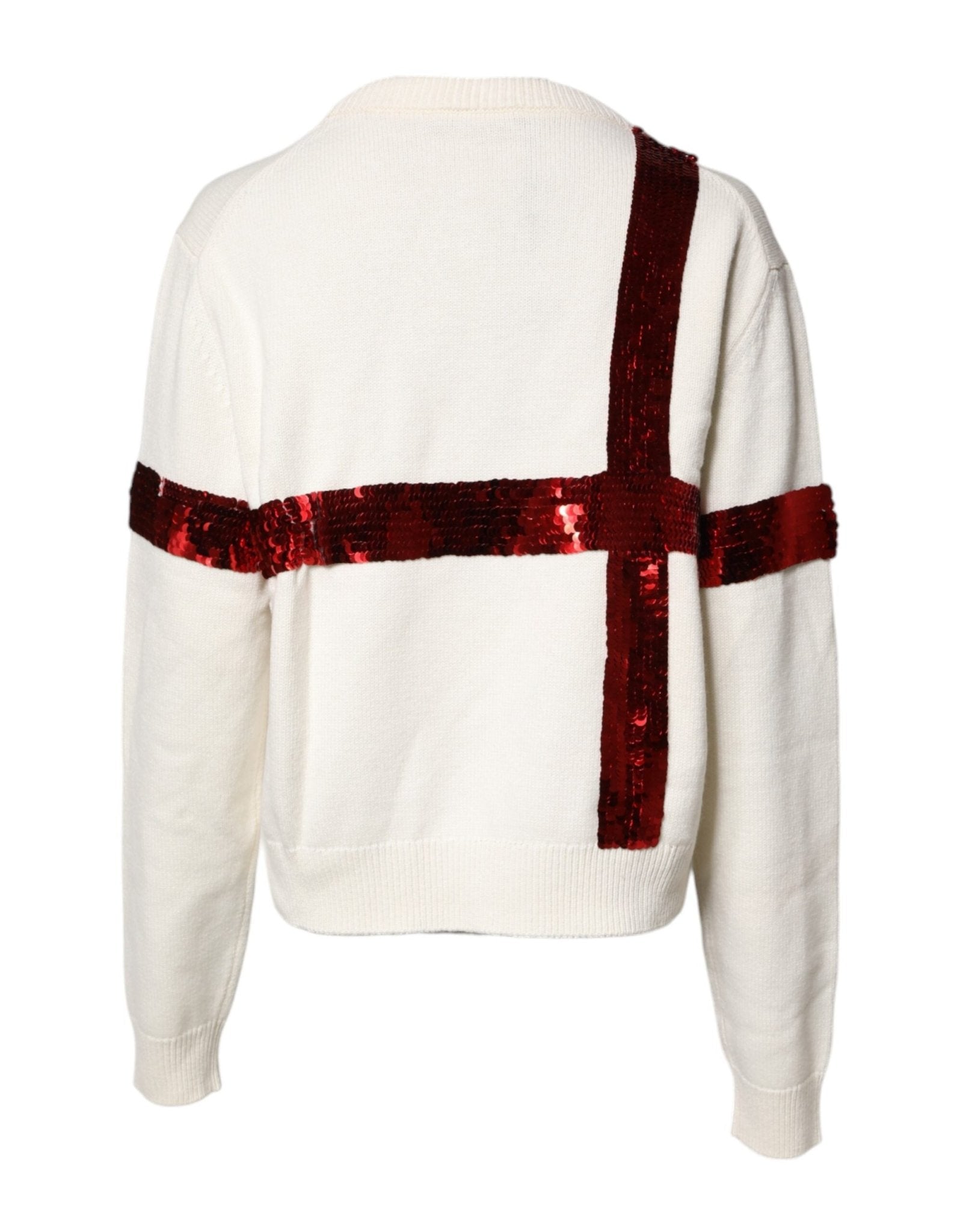 Dolce & Gabbana White Sequined Crew Neck Pullover Sweater - RIMODA