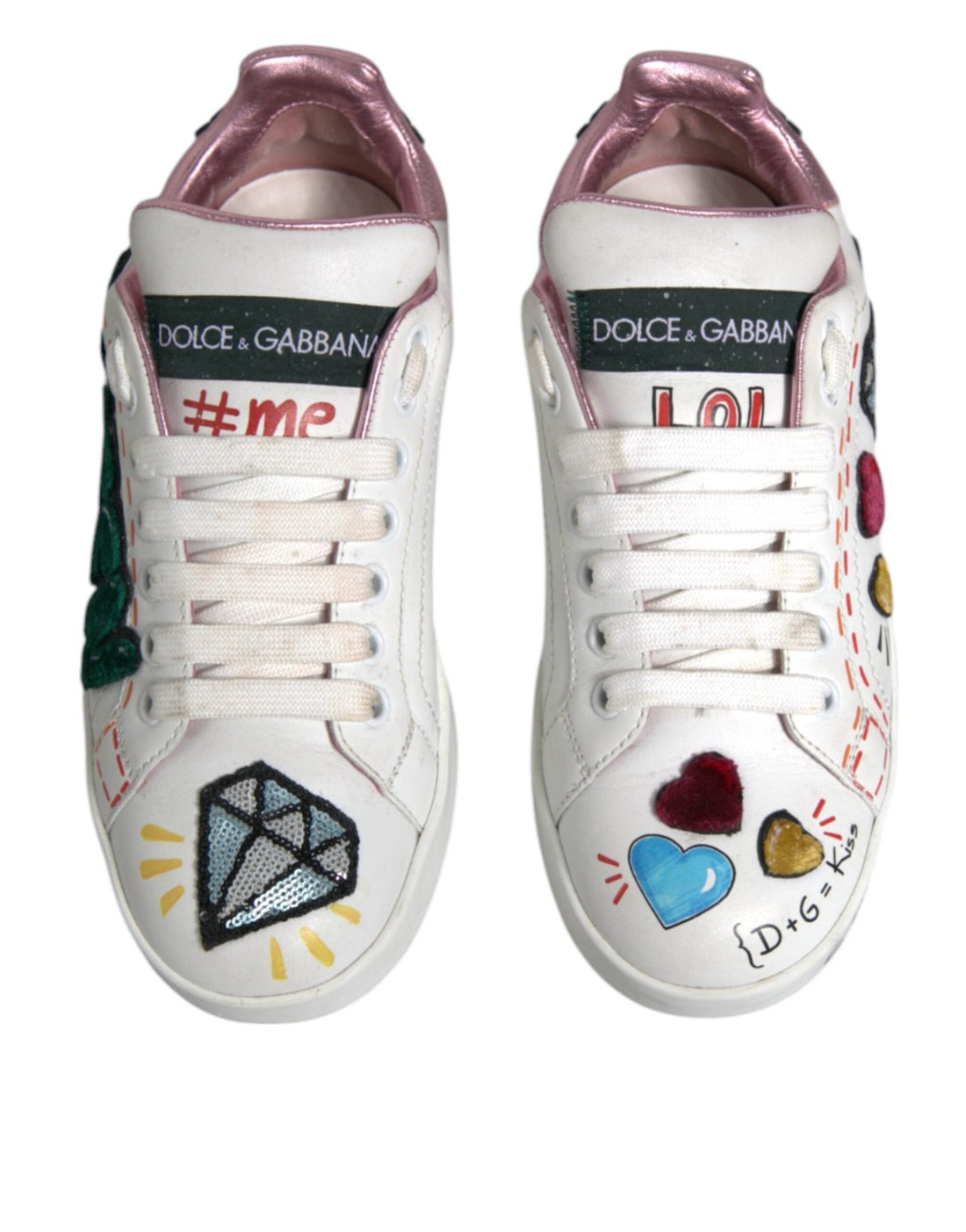 Dolce & Gabbana White Sequined Crystal Low Top Sneakers Shoes - RIMODA