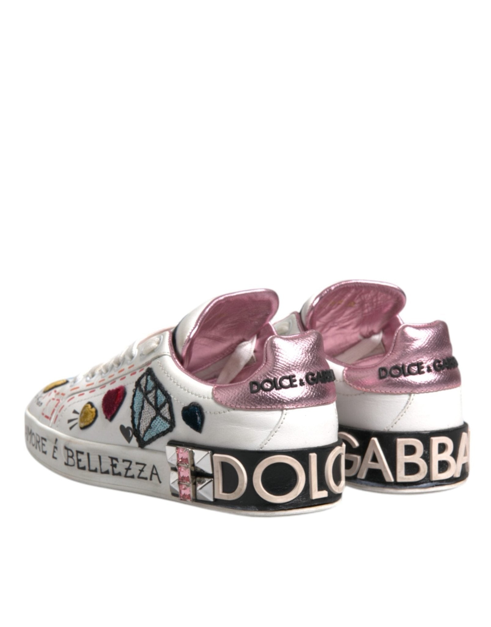 Dolce & Gabbana White Sequined Crystal Low Top Sneakers Shoes - RIMODA