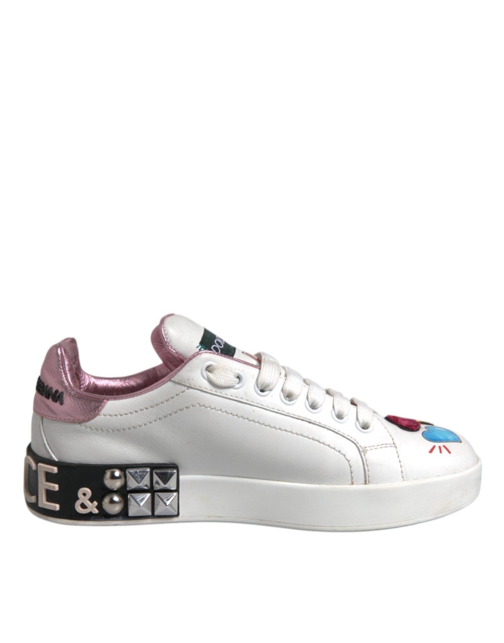 Dolce & Gabbana White Sequined Crystal Low Top Sneakers Shoes - RIMODA