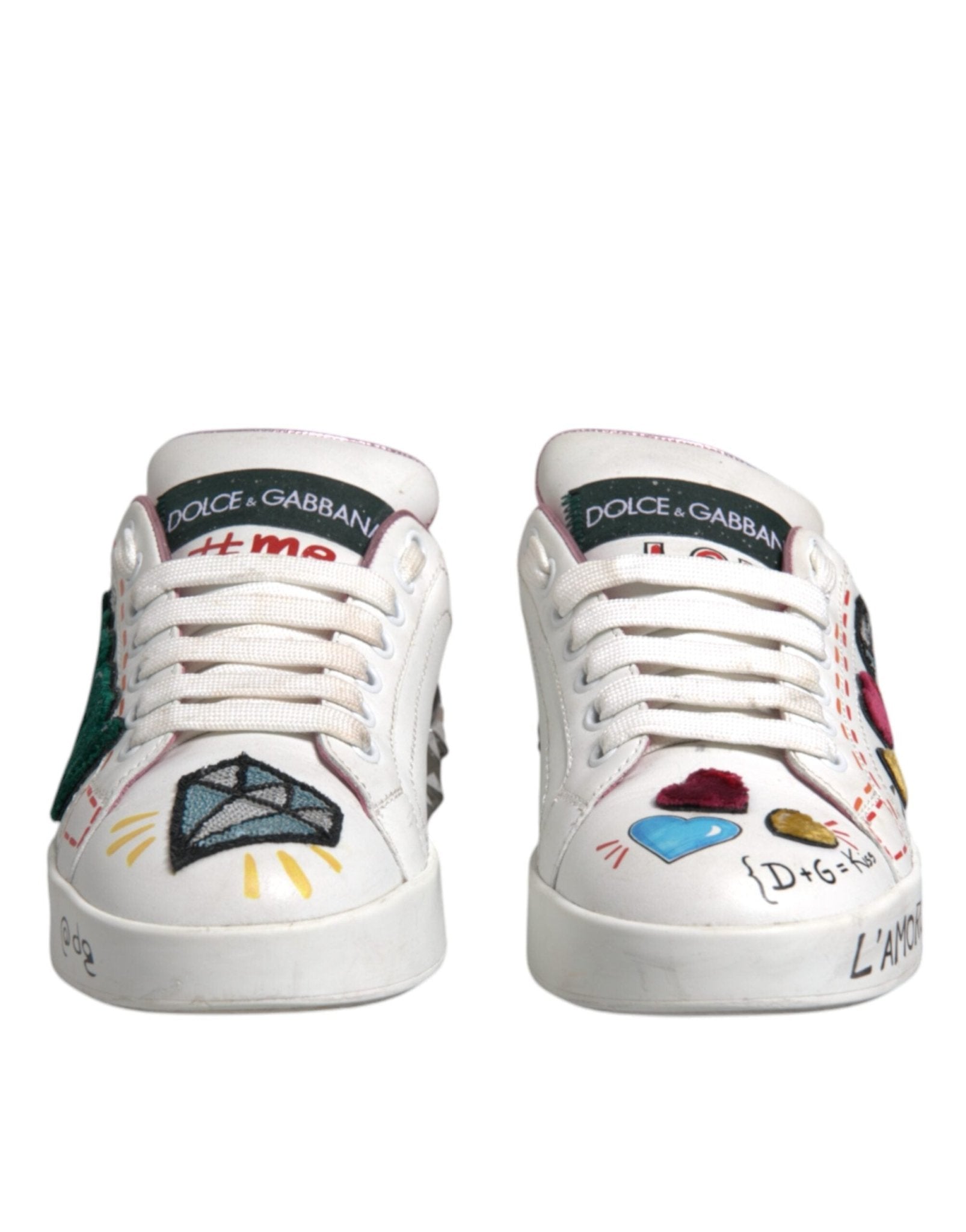 Dolce & Gabbana White Sequined Crystal Low Top Sneakers Shoes - RIMODA