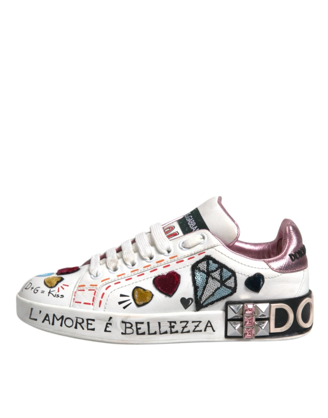 Dolce & Gabbana White Sequined Crystal Low Top Sneakers Shoes - RIMODA