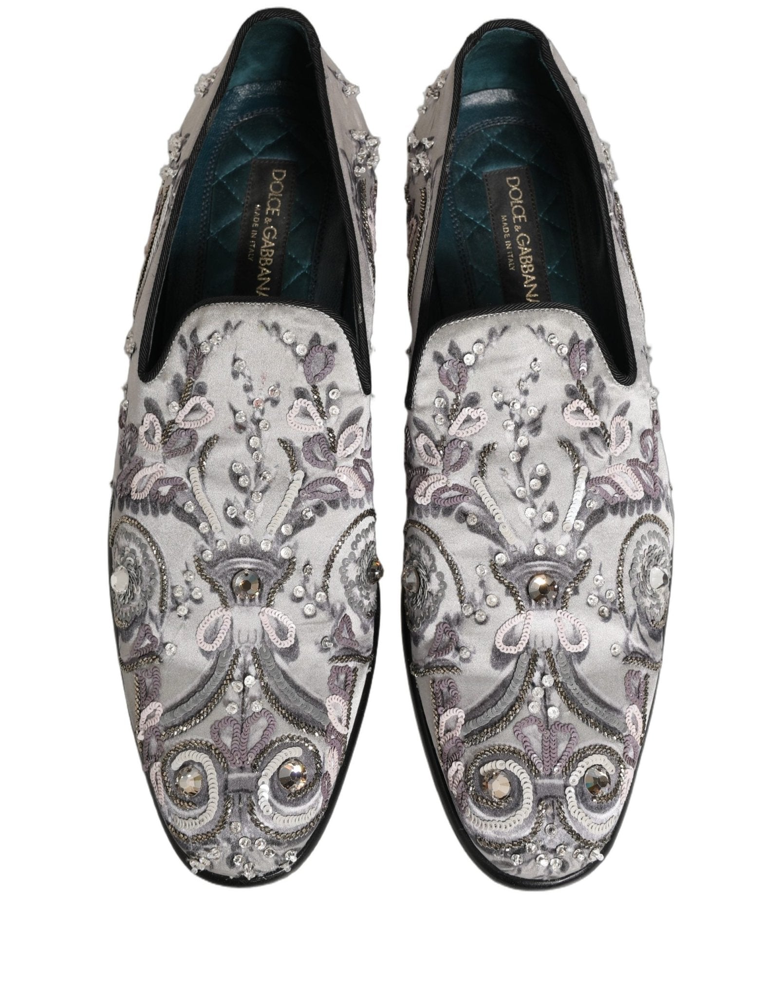 Dolce & Gabbana White Sequined Formal Slip On Loafers Shoes - RIMODA