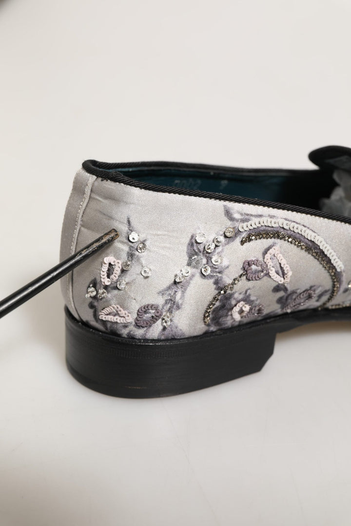 Dolce & Gabbana White Sequined Formal Slip On Loafers Shoes - RIMODA