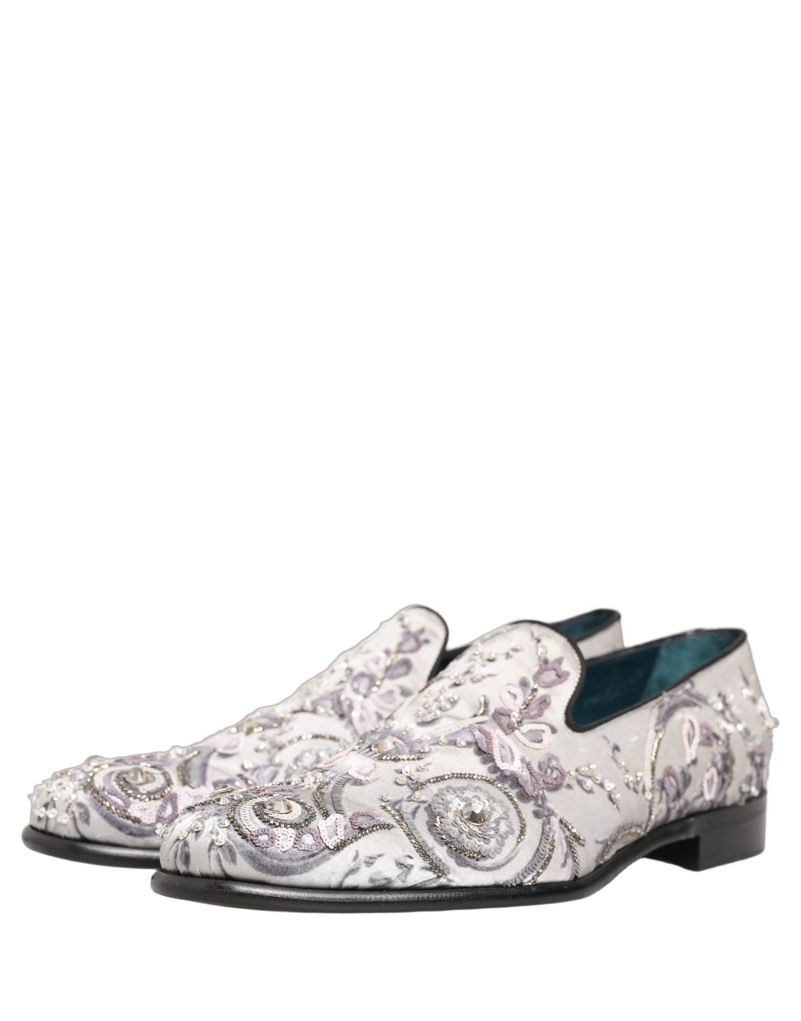 Dolce & Gabbana White Sequined Formal Slip On Loafers Shoes - RIMODA