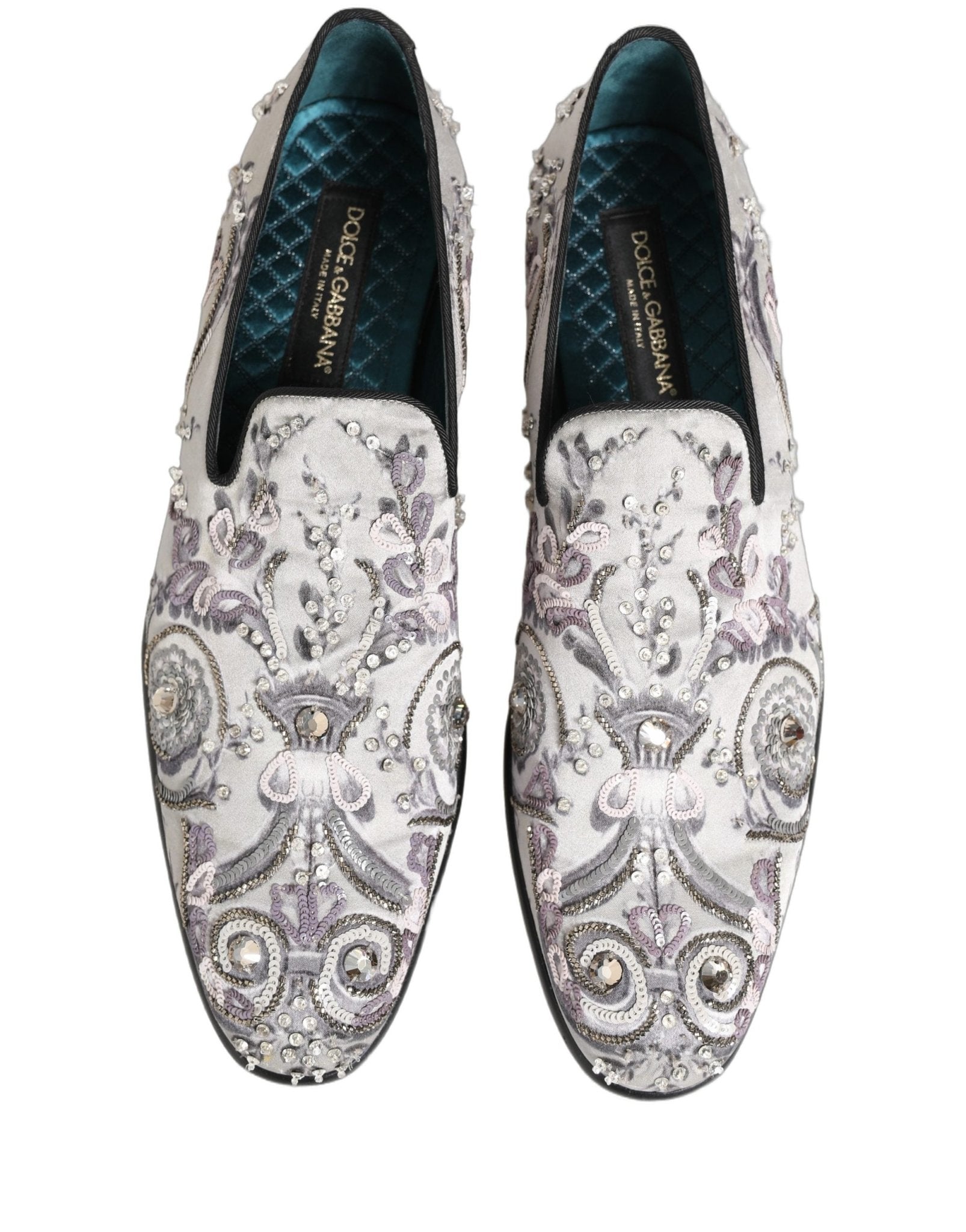 Dolce & Gabbana White Sequined Formal Slip On Loafers Shoes - RIMODA