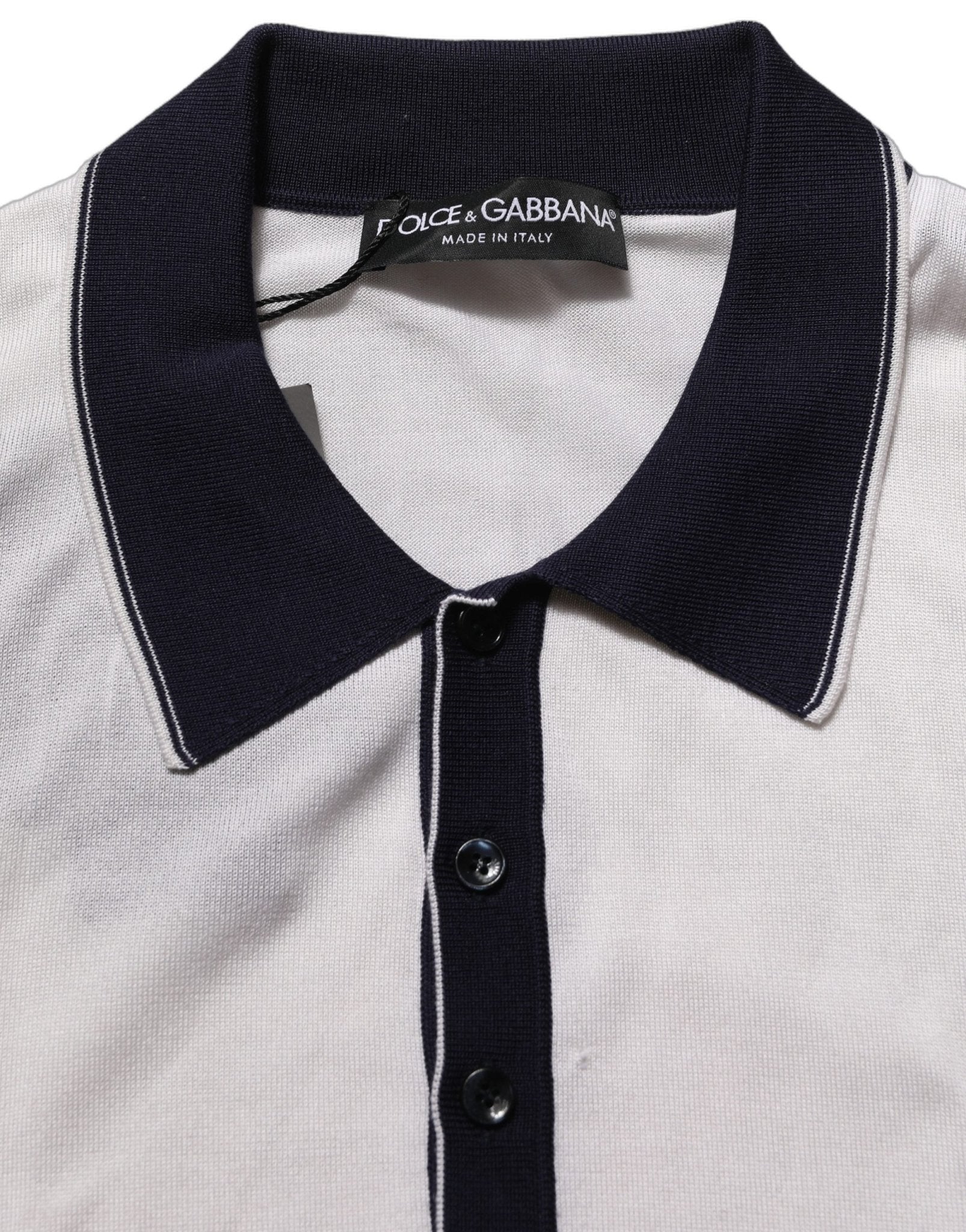 Dolce & Gabbana White Silk Collared Henley Pullover Sweater - RIMODA