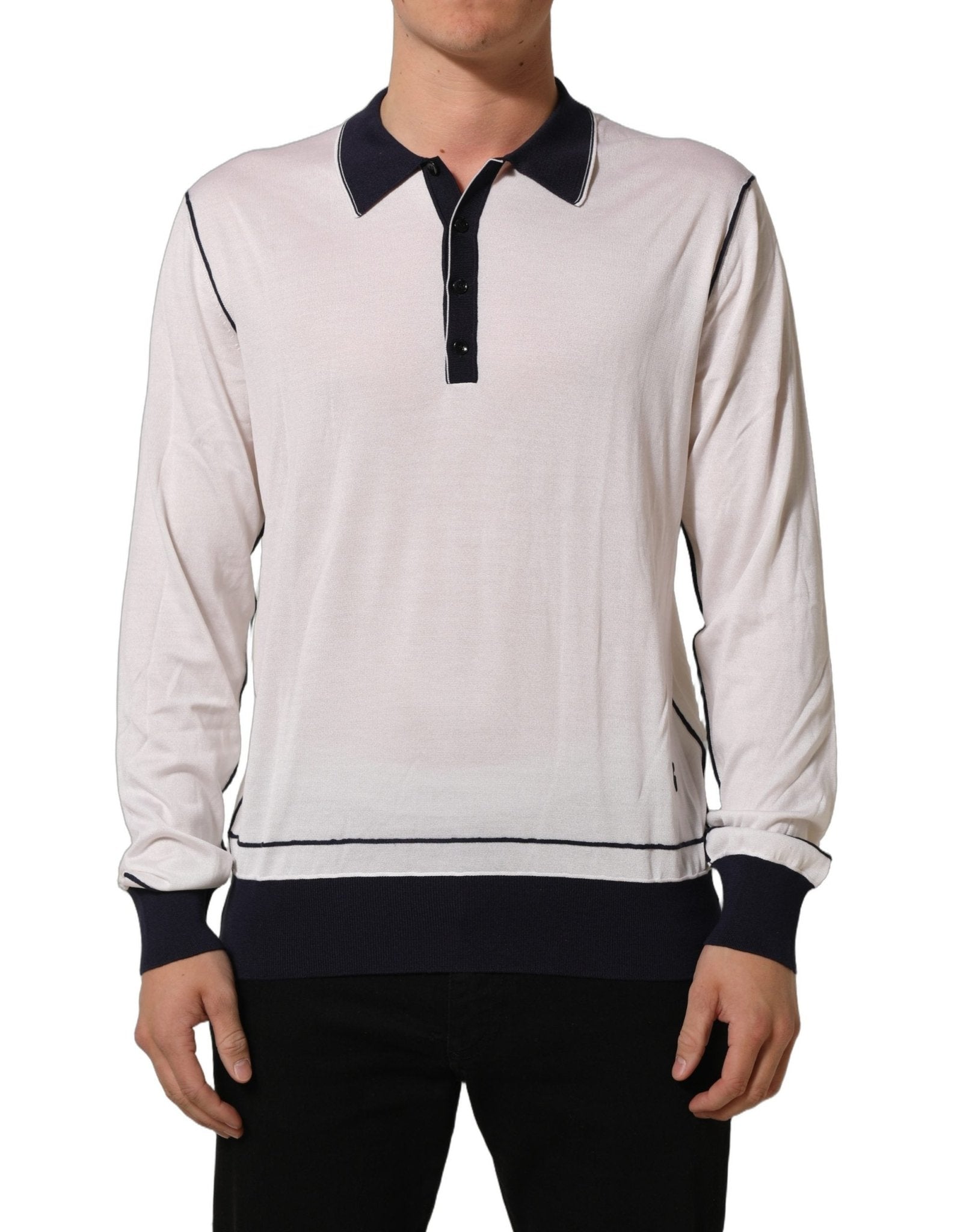 Dolce & Gabbana White Silk Collared Henley Pullover Sweater - RIMODA