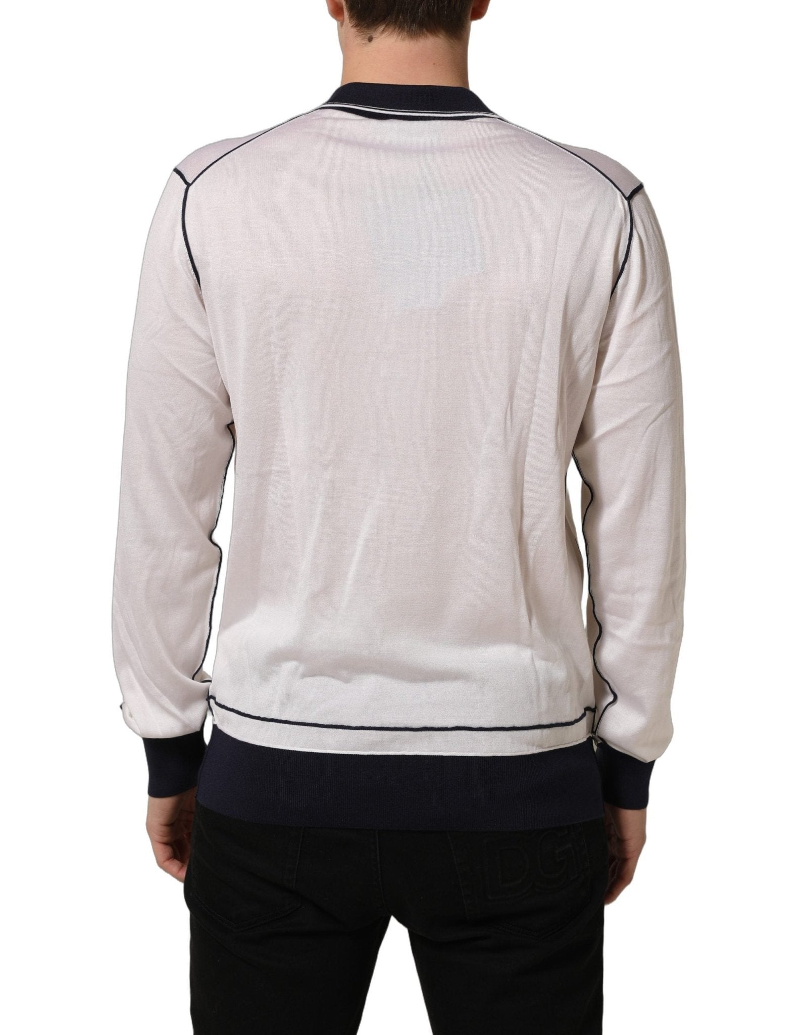 Dolce & Gabbana White Silk Collared Henley Pullover Sweater - RIMODA