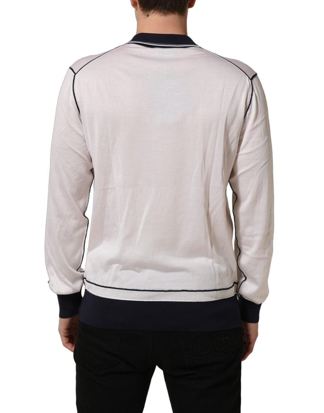 Dolce & Gabbana White Silk Collared Henley Pullover Sweater - RIMODA