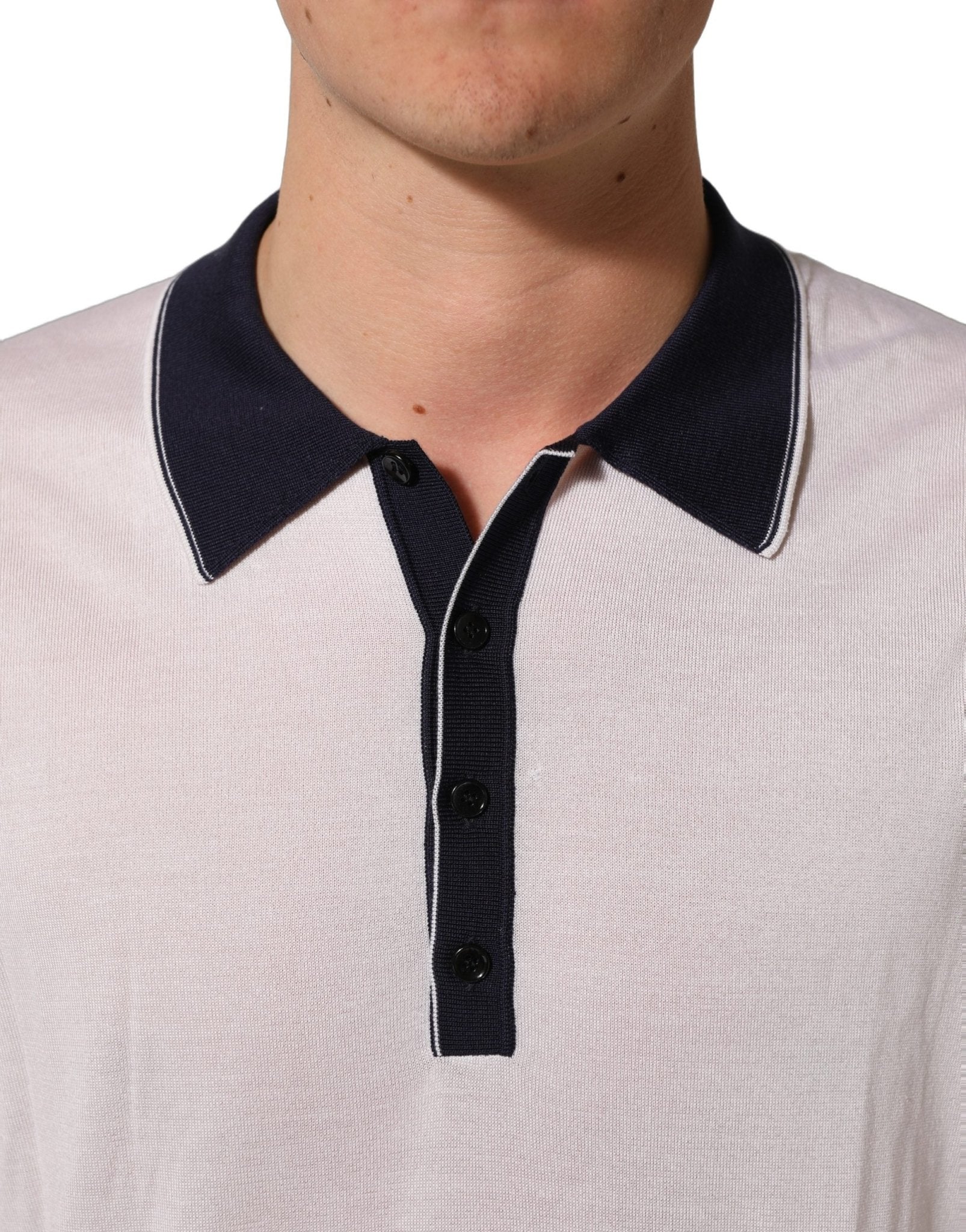 Dolce & Gabbana White Silk Collared Henley Pullover Sweater - RIMODA