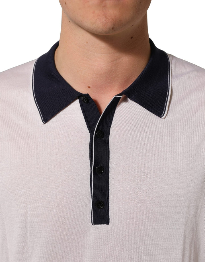 Dolce & Gabbana White Silk Collared Henley Pullover Sweater - RIMODA