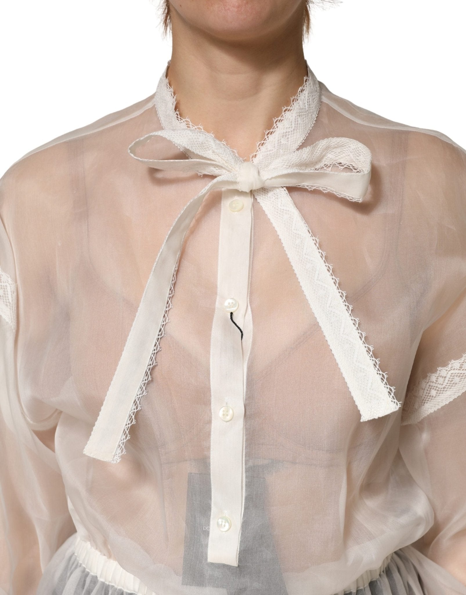 Dolce & Gabbana White Silk Cotton Ascot Collar Blouse Top - RIMODA