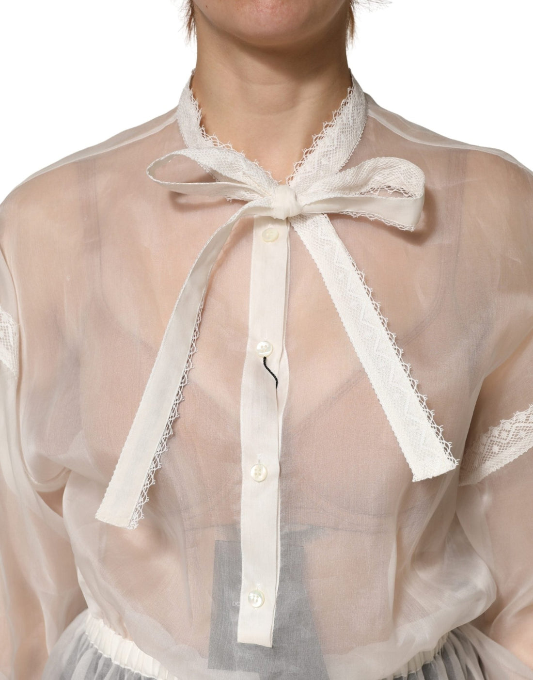 Dolce & Gabbana White Silk Cotton Ascot Collar Blouse Top - RIMODA