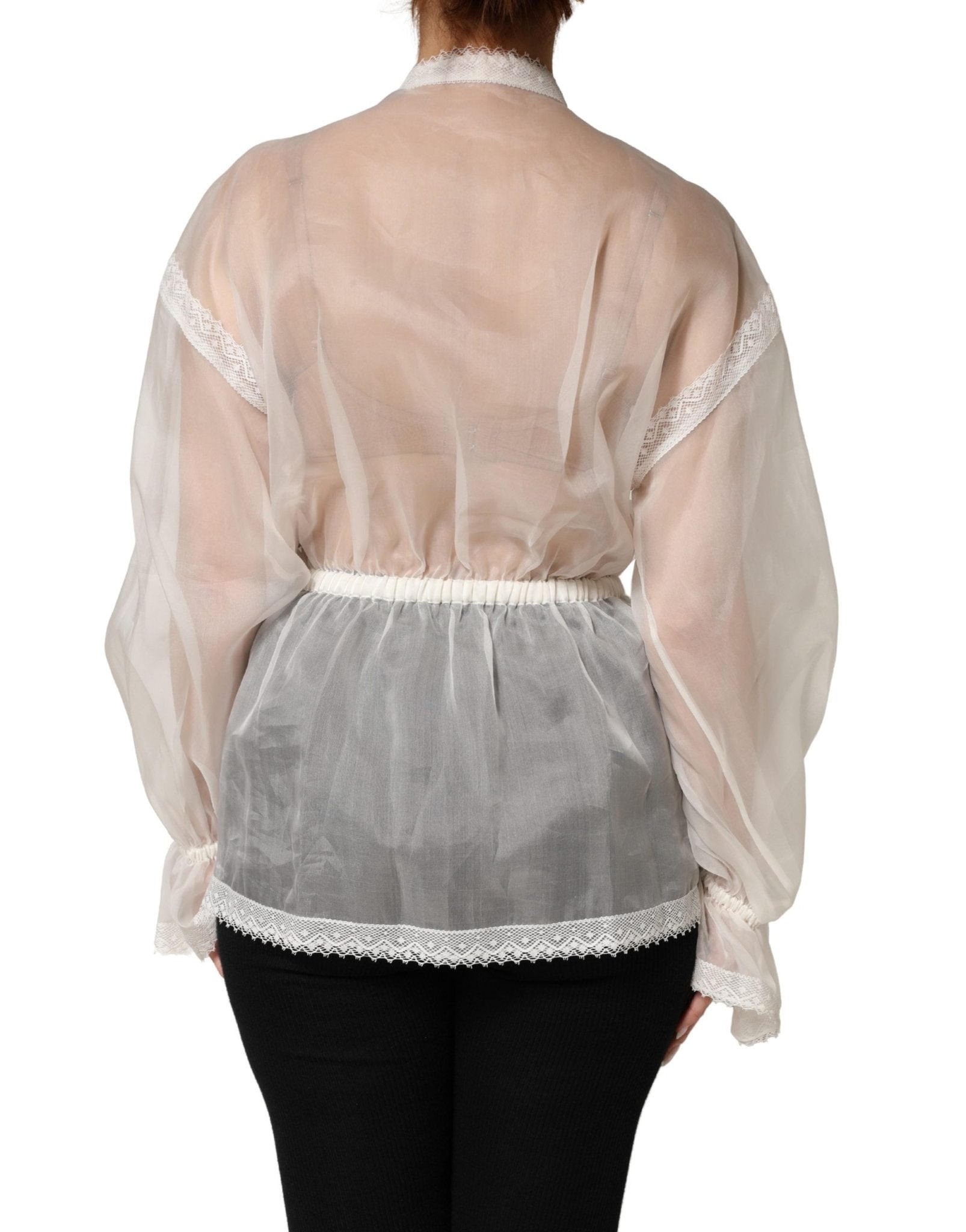 Dolce & Gabbana White Silk Cotton Ascot Collar Blouse Top - RIMODA