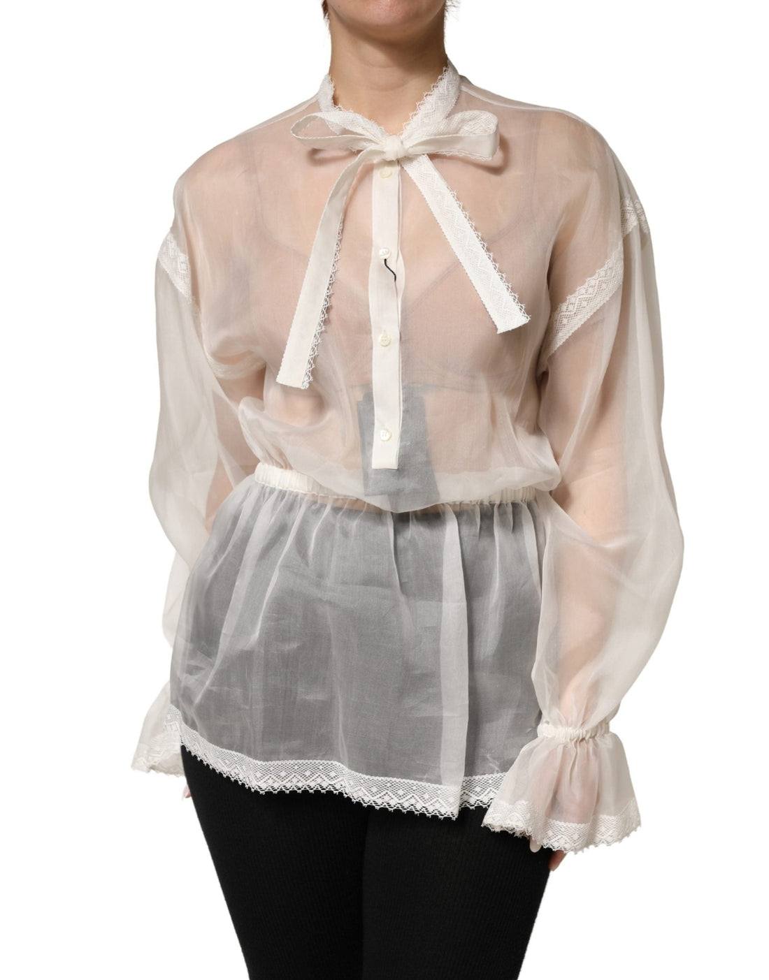 Dolce & Gabbana White Silk Cotton Ascot Collar Blouse Top - RIMODA