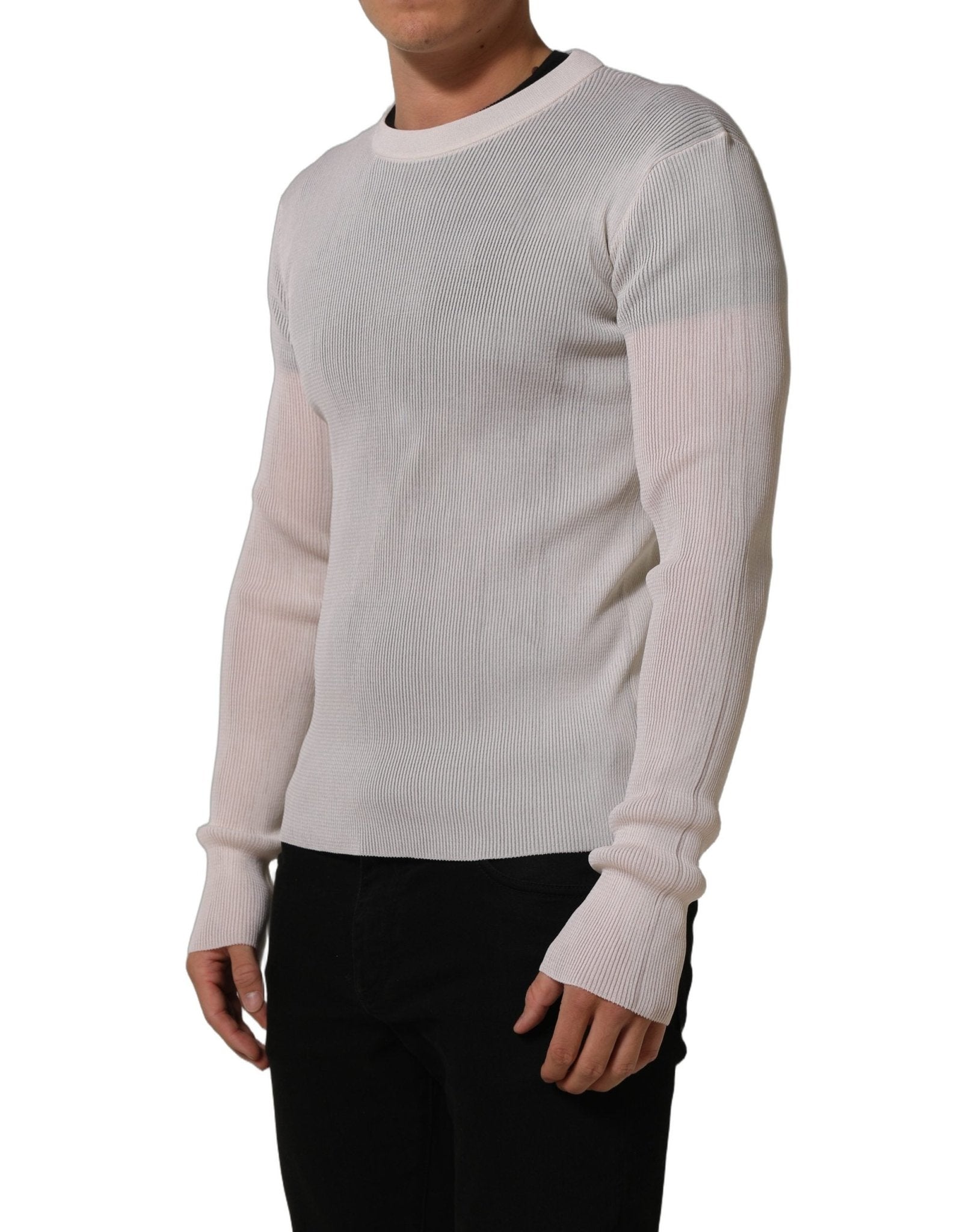Dolce & Gabbana White Silk Crew Neck Men Pullover Sweater - RIMODA