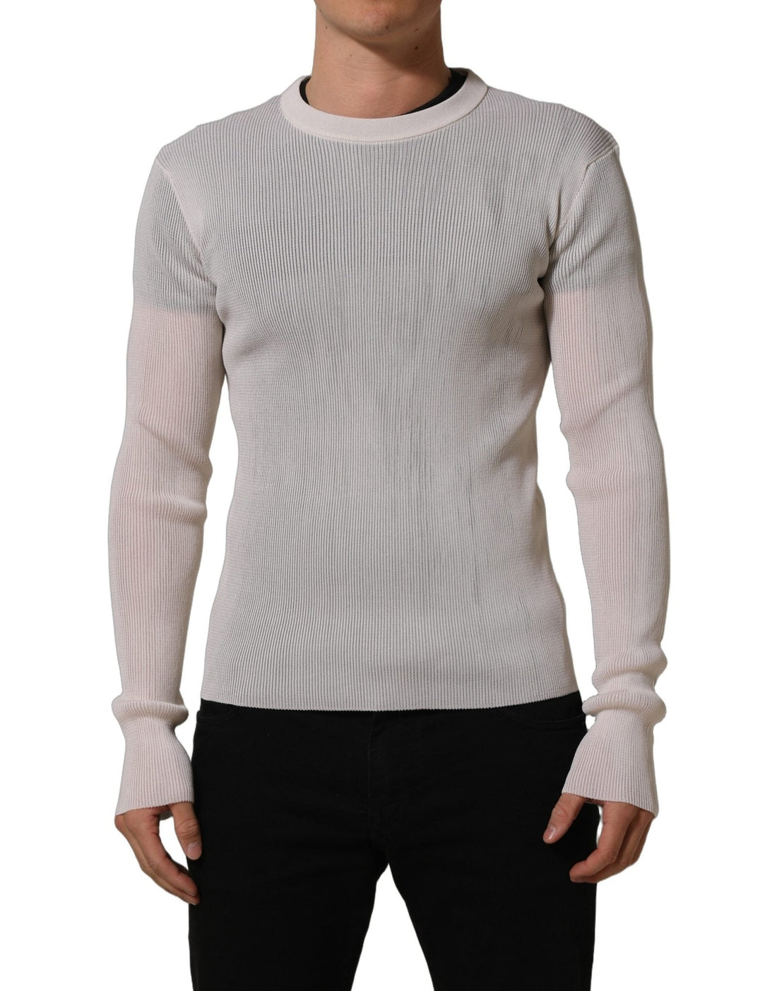 Dolce & Gabbana White Silk Crew Neck Men Pullover Sweater - RIMODA