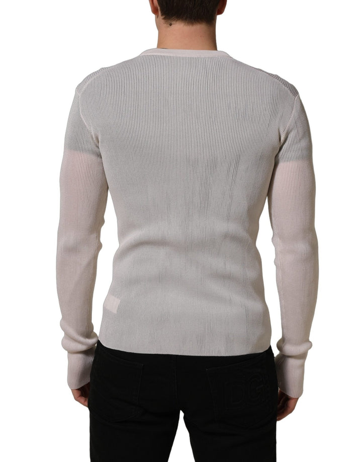 Dolce & Gabbana White Silk Crew Neck Men Pullover Sweater - RIMODA