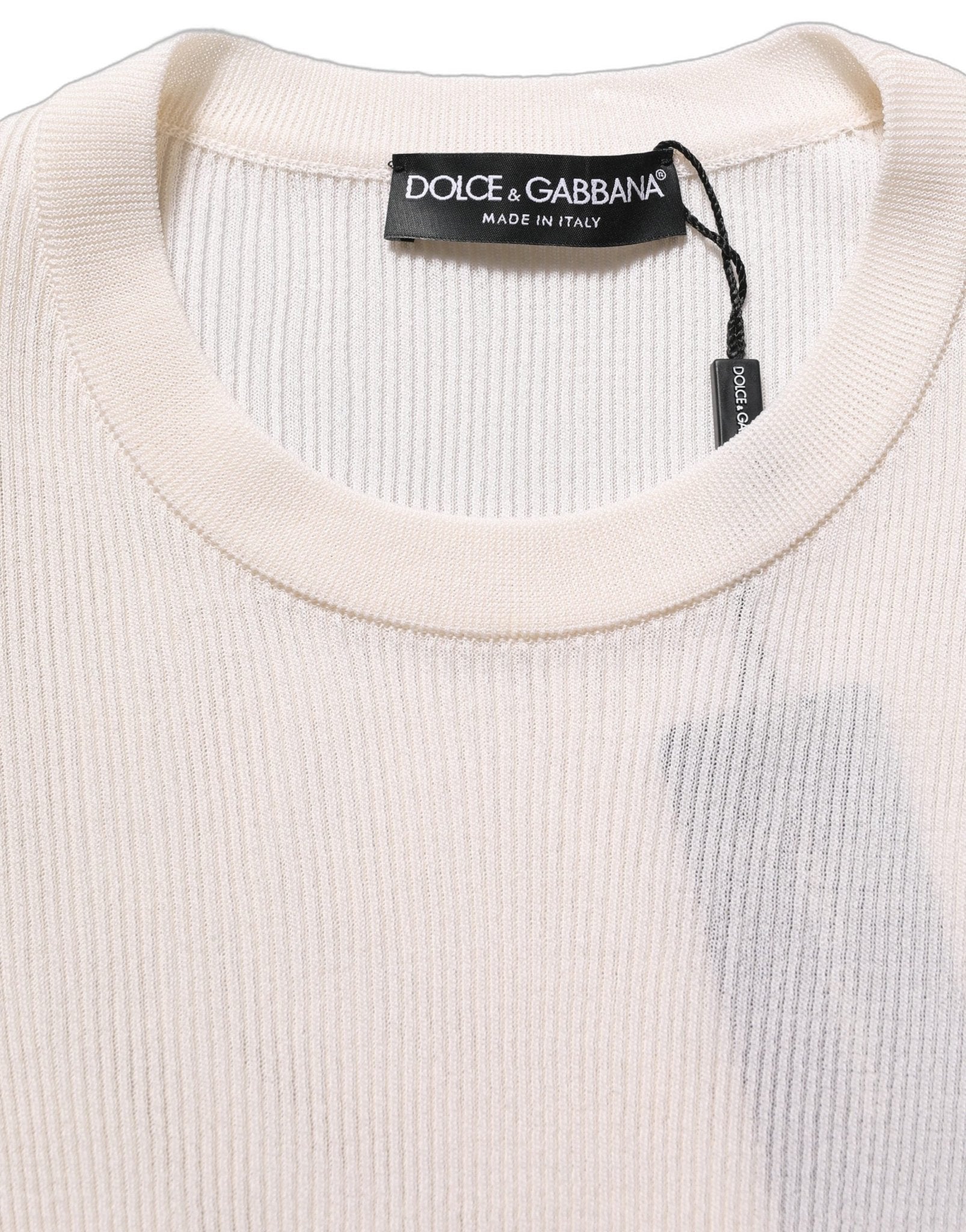 Dolce & Gabbana White Silk Crew Neck Men Pullover Sweater - RIMODA
