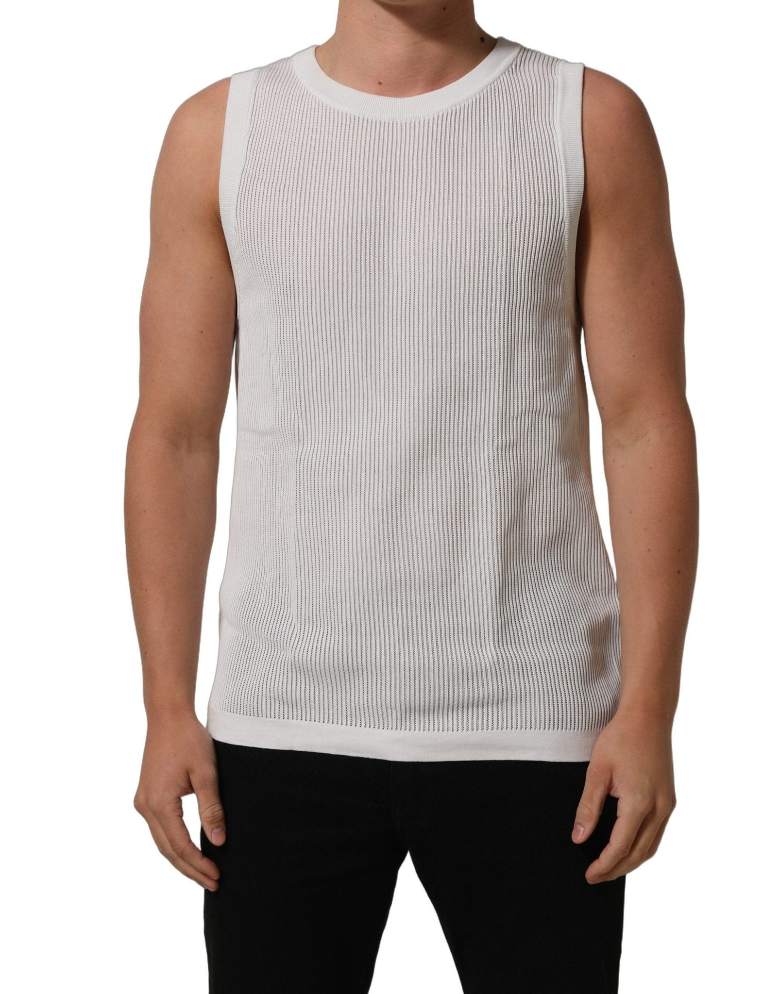 Dolce & Gabbana White Silk Crew Neck Sleeveless tank T-shirt - RIMODA
