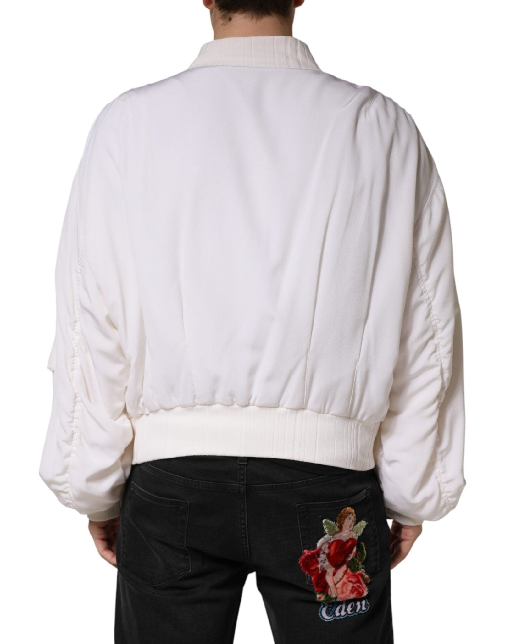 Dolce & Gabbana White Silk Full Zip Bomber Blouson Jacket - RIMODA