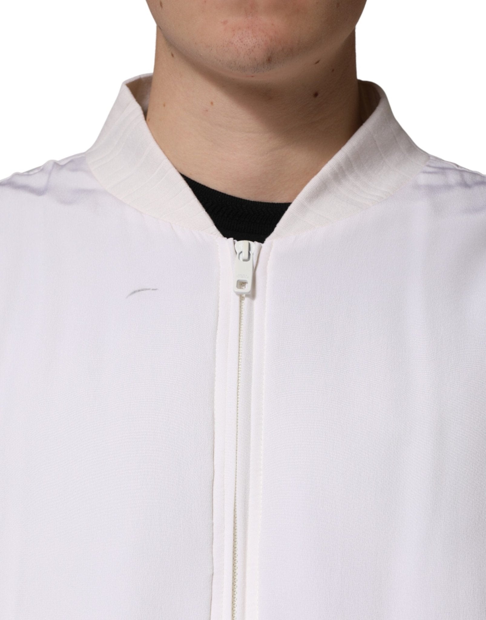 Dolce & Gabbana White Silk Full Zip Bomber Blouson Jacket - RIMODA