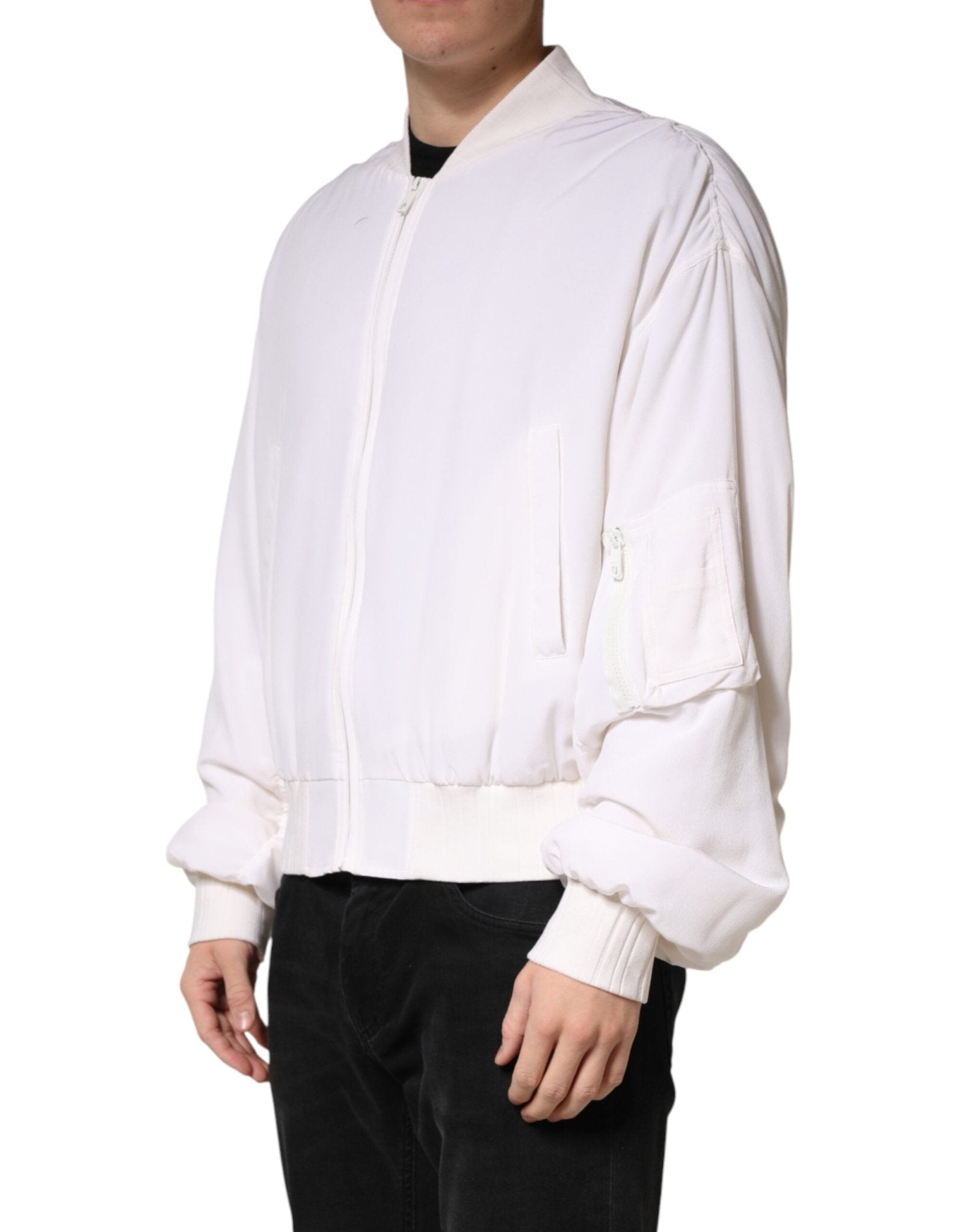 Dolce & Gabbana White Silk Full Zip Bomber Blouson Jacket - RIMODA