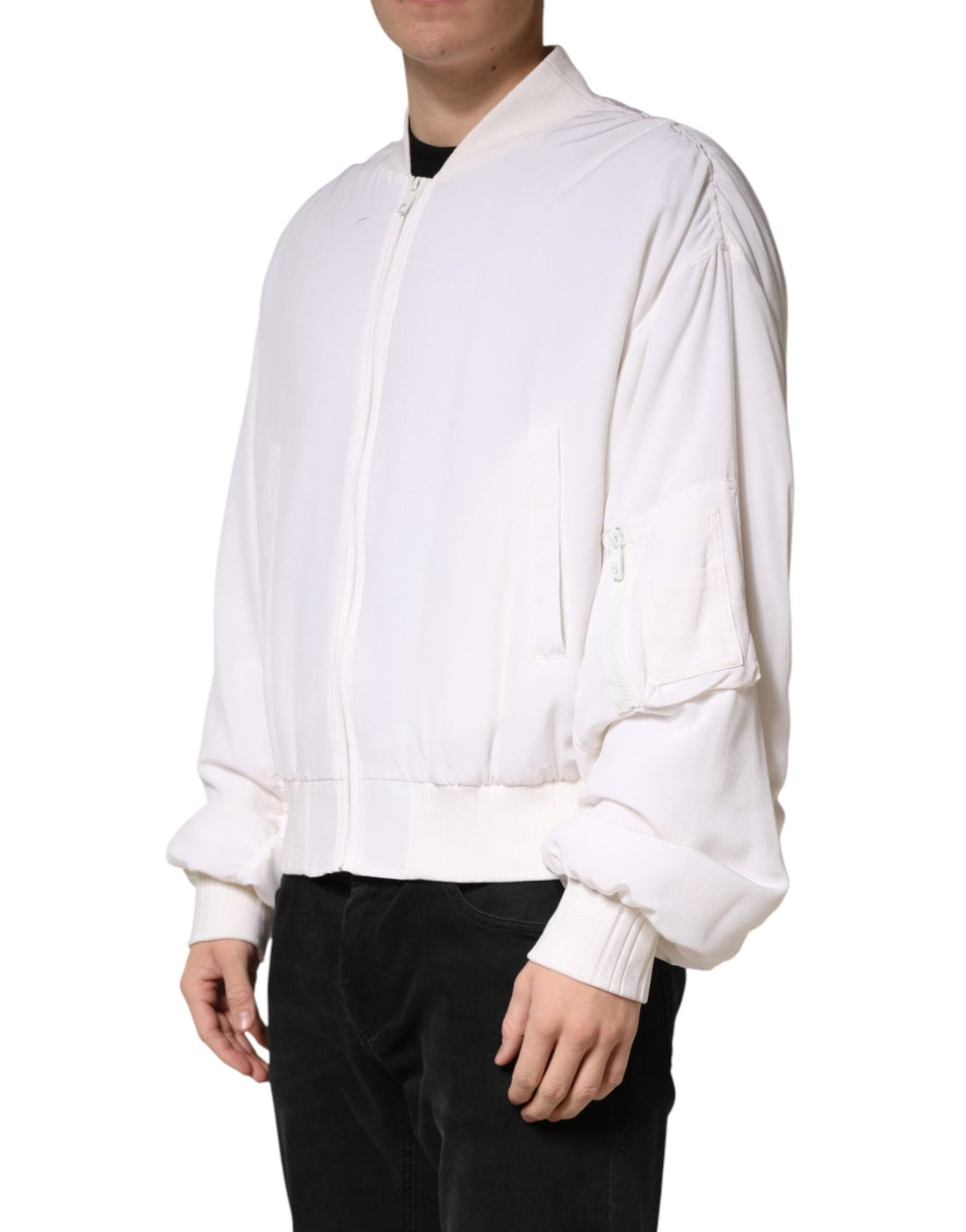 Dolce & Gabbana White Silk Full Zip Bomber Blouson Jacket - RIMODA