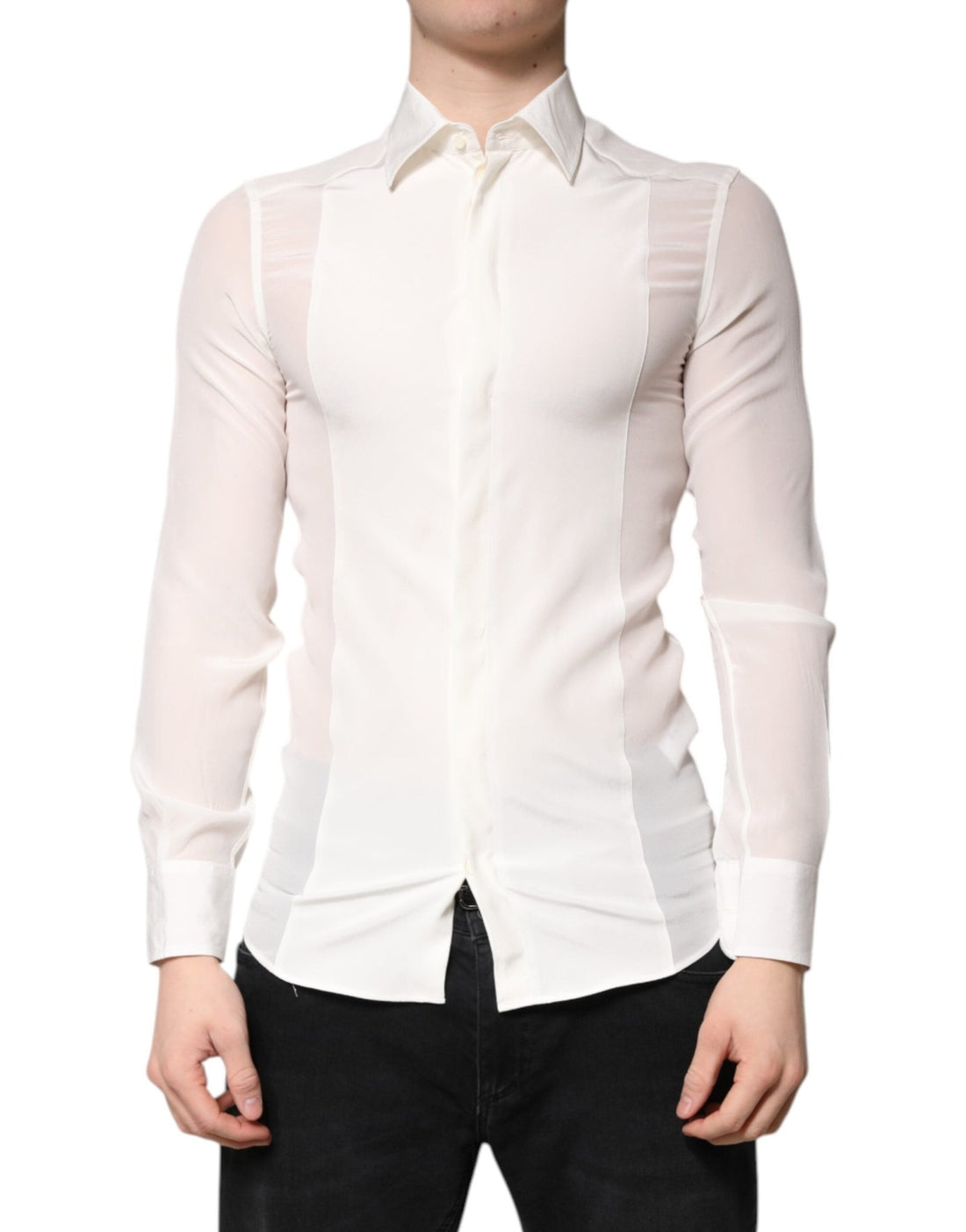 Dolce & Gabbana White Silk GOLD Dress Formal Collared Shirt - RIMODA