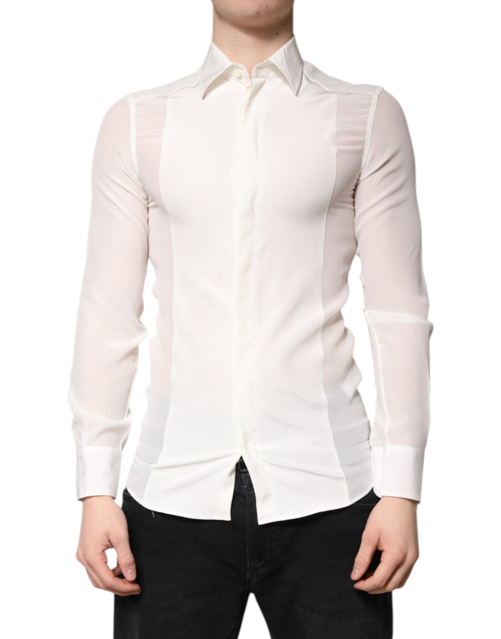 Dolce & Gabbana White Silk GOLD Dress Formal Collared Shirt - RIMODA