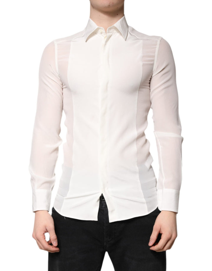 Dolce & Gabbana White Silk GOLD Dress Formal Collared Shirt - RIMODA