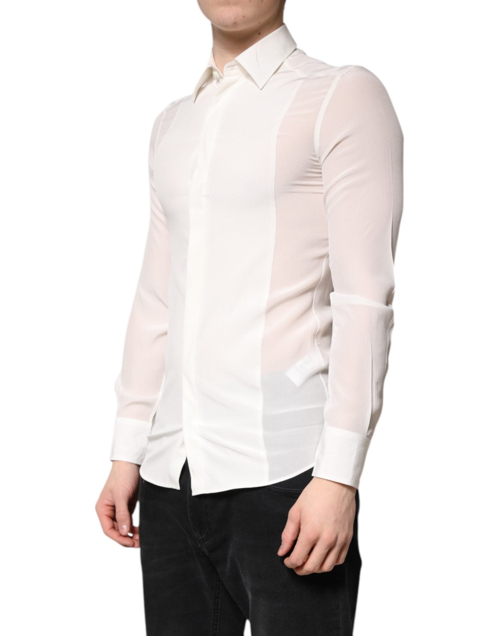 Dolce & Gabbana White Silk GOLD Dress Formal Collared Shirt - RIMODA