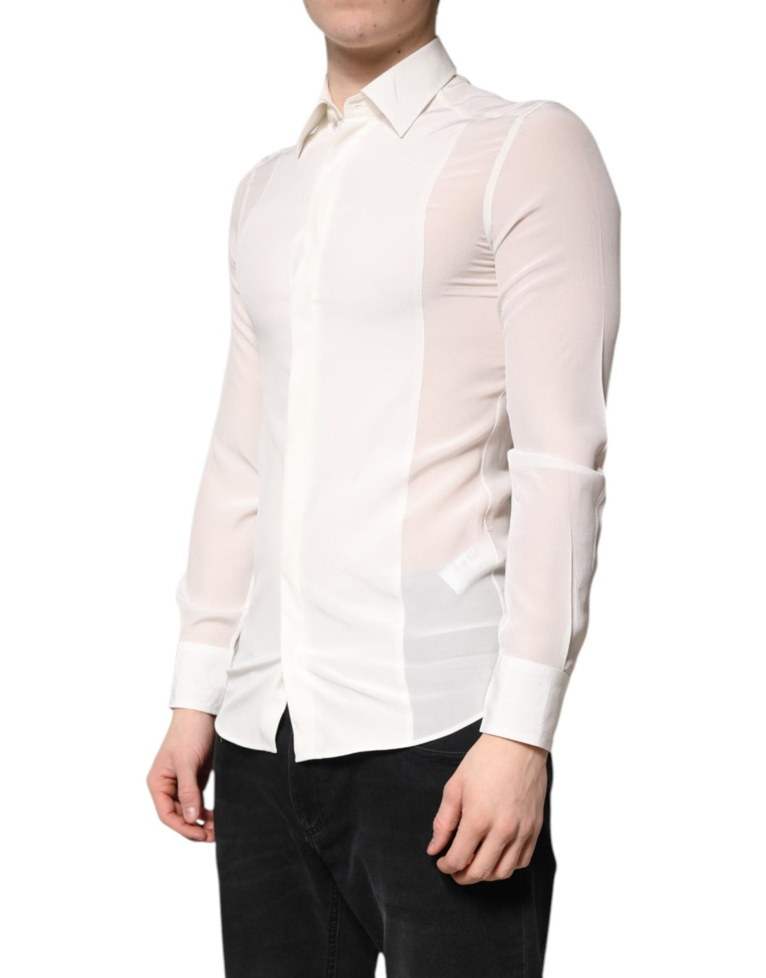 Dolce & Gabbana White Silk GOLD Dress Formal Collared Shirt - RIMODA