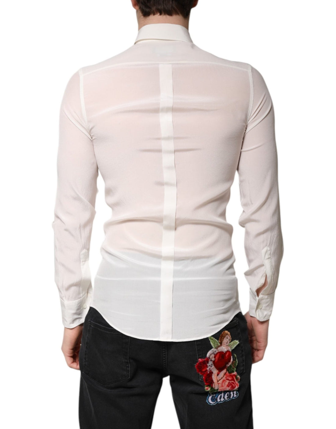 Dolce & Gabbana White Silk GOLD Dress Formal Collared Shirt - RIMODA