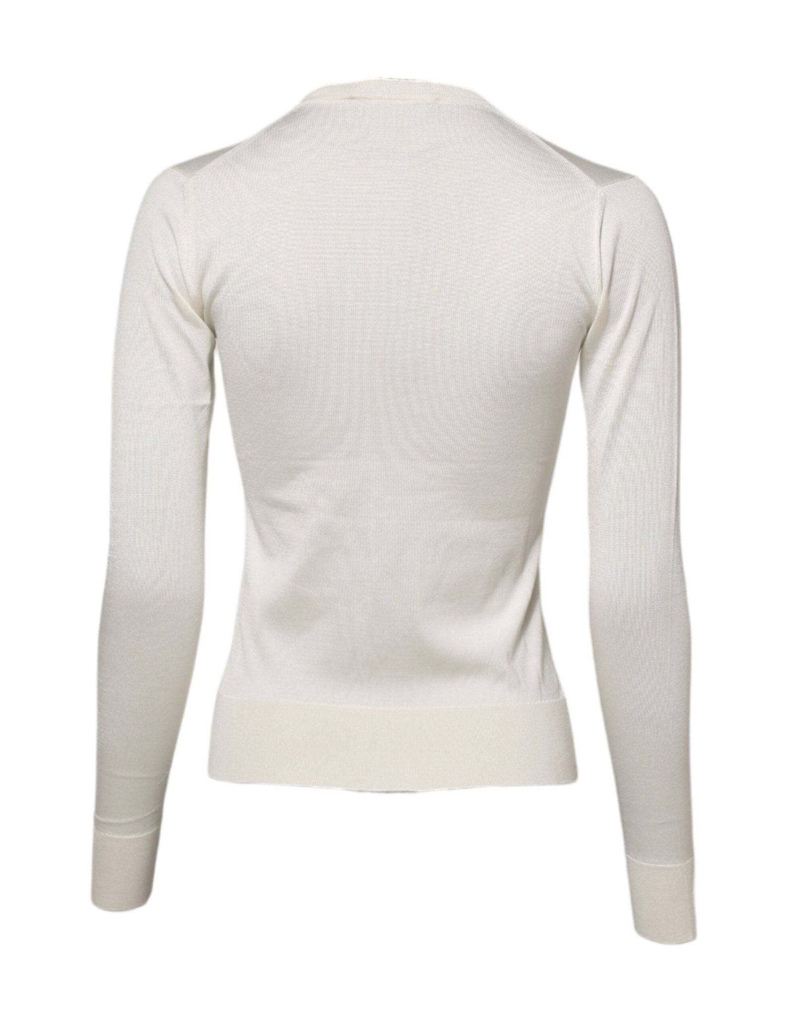 Dolce & Gabbana White Silk Lily Embellished Cardigan Sweater - RIMODA