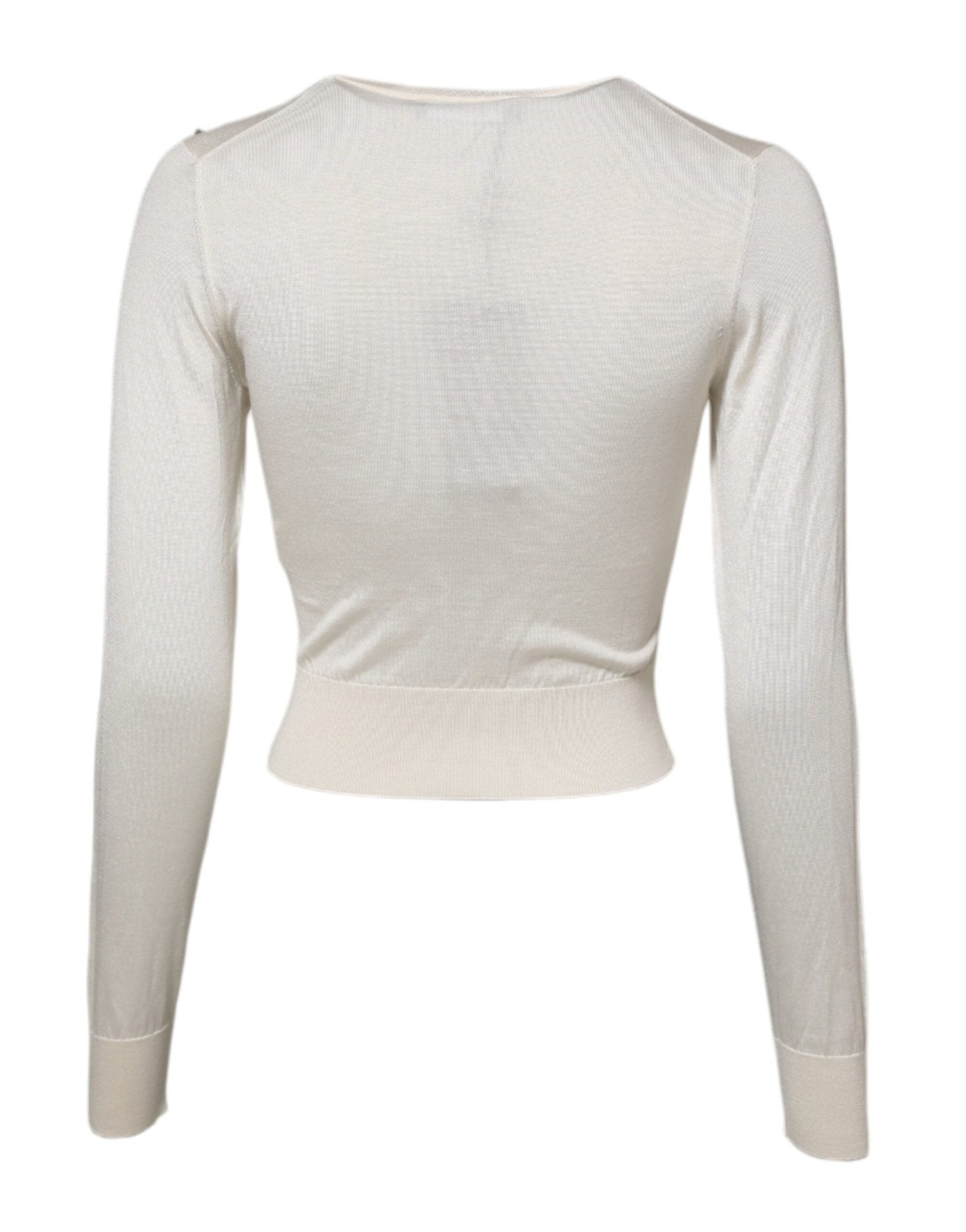 Dolce & Gabbana White Silk Lily Embellished Pullover Sweater - RIMODA