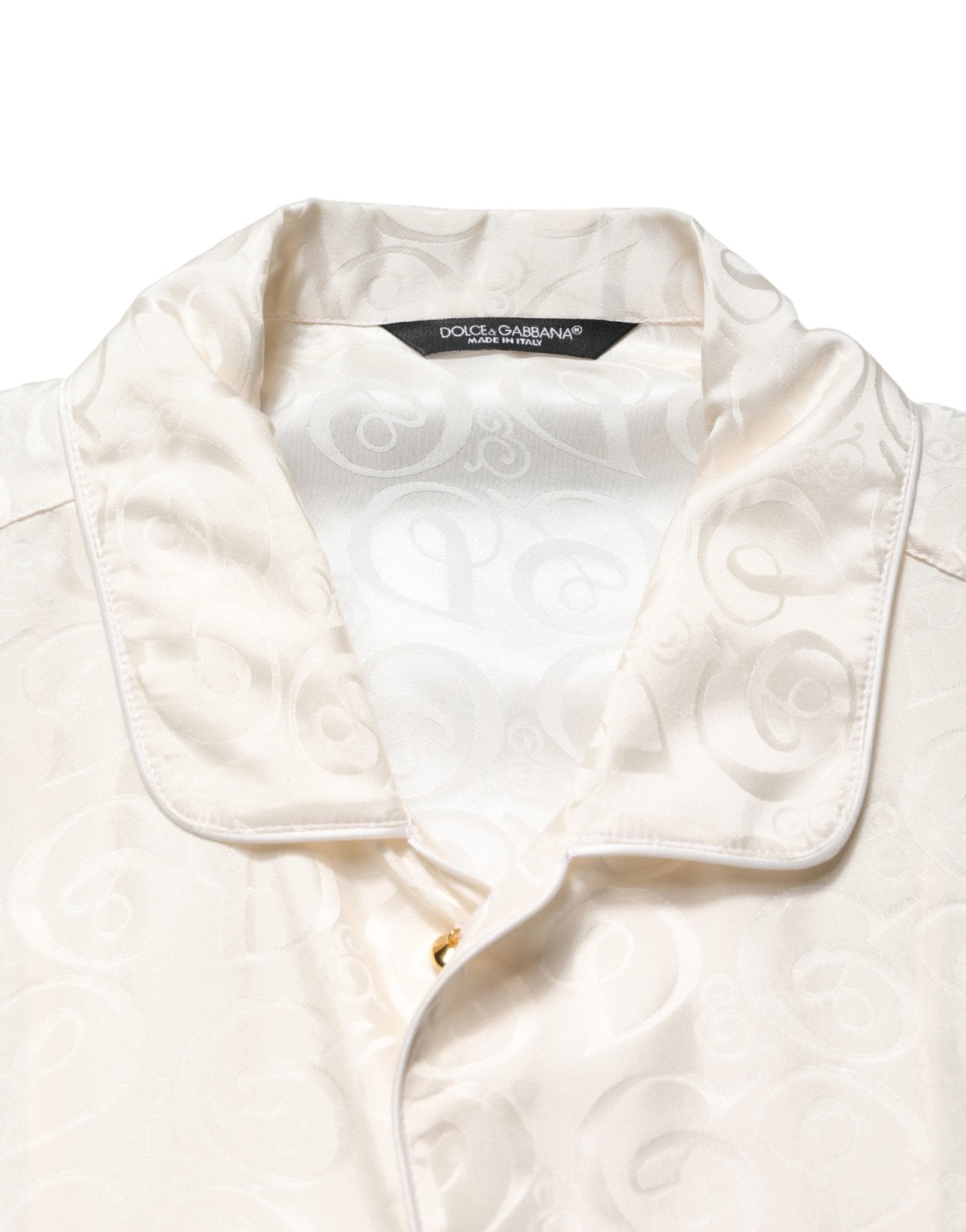 Dolce & Gabbana White Silk Long Sleeve Tonal Logo Print Shirt - RIMODA