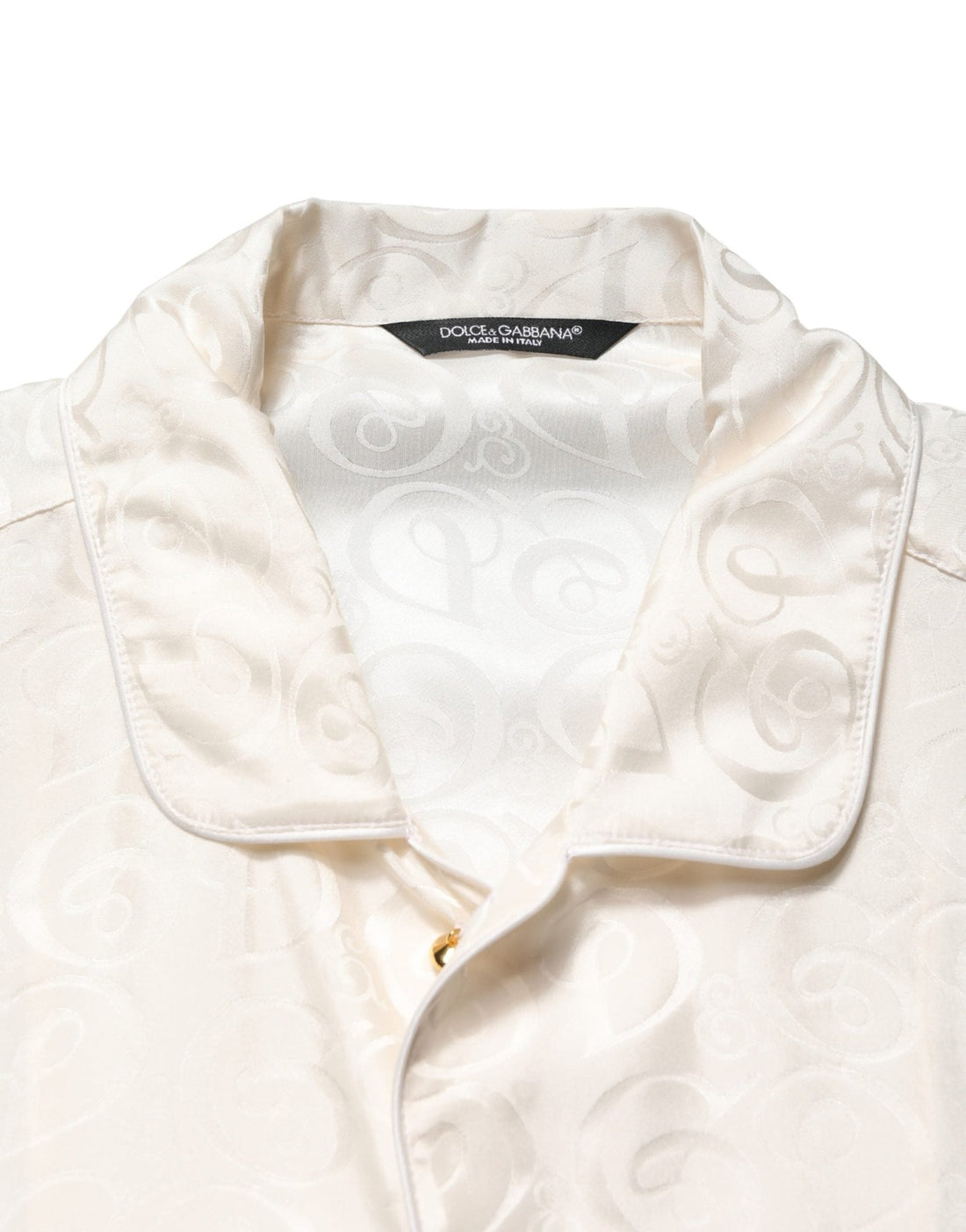 Dolce & Gabbana White Silk Long Sleeve Tonal Logo Print Shirt - RIMODA