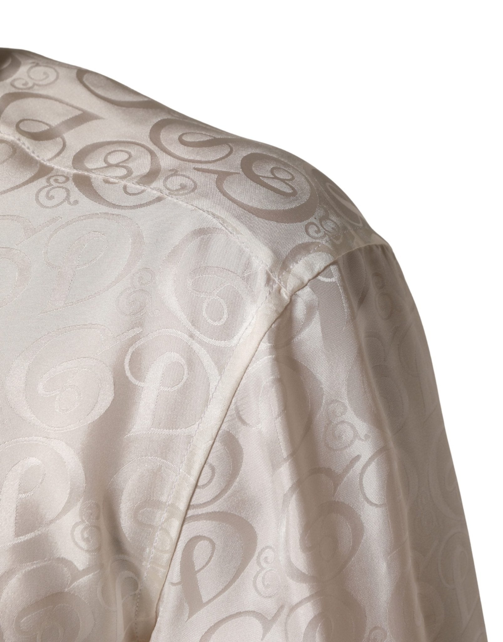 Dolce & Gabbana White Silk Long Sleeve Tonal Logo Print Shirt - RIMODA