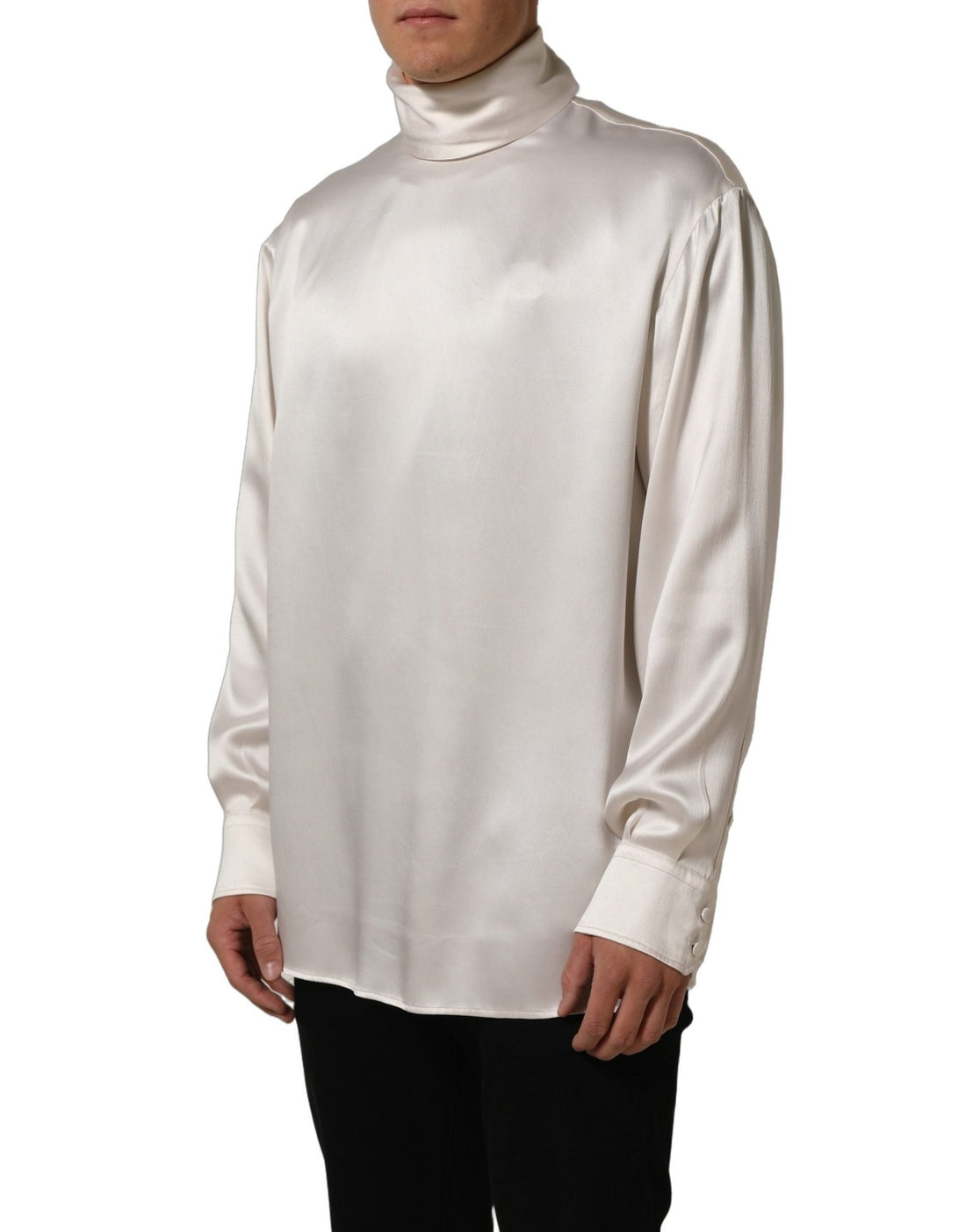 Dolce & Gabbana White Silk Long Sleeves Turtleneck Sweater - RIMODA