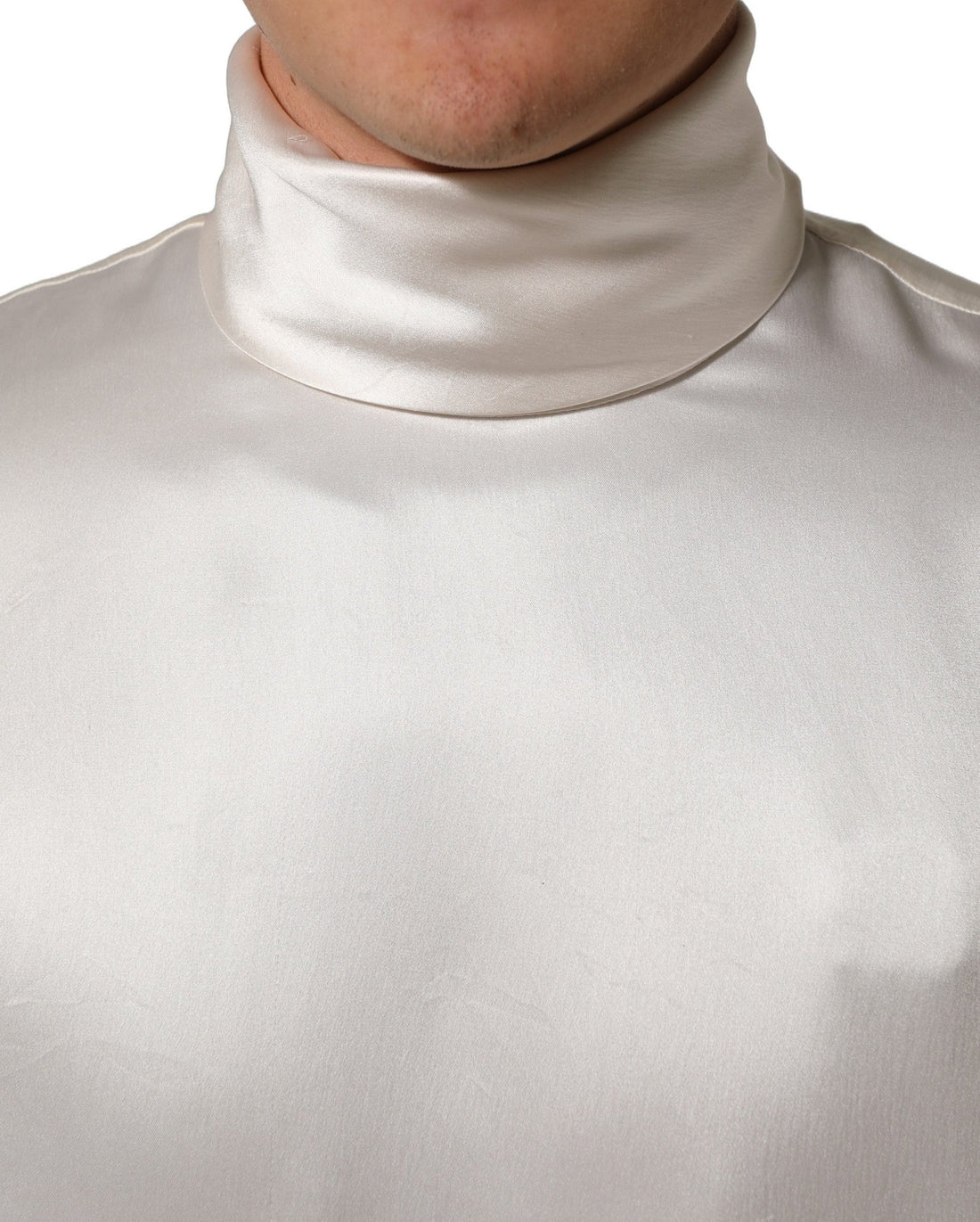 Dolce & Gabbana White Silk Long Sleeves Turtleneck Sweater - RIMODA
