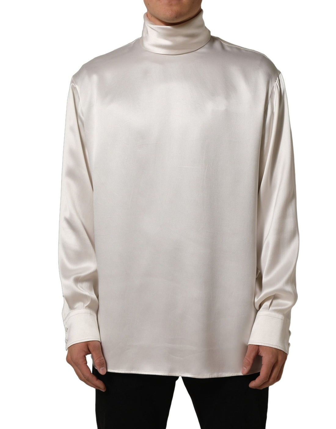 Dolce & Gabbana White Silk Long Sleeves Turtleneck Sweater - RIMODA